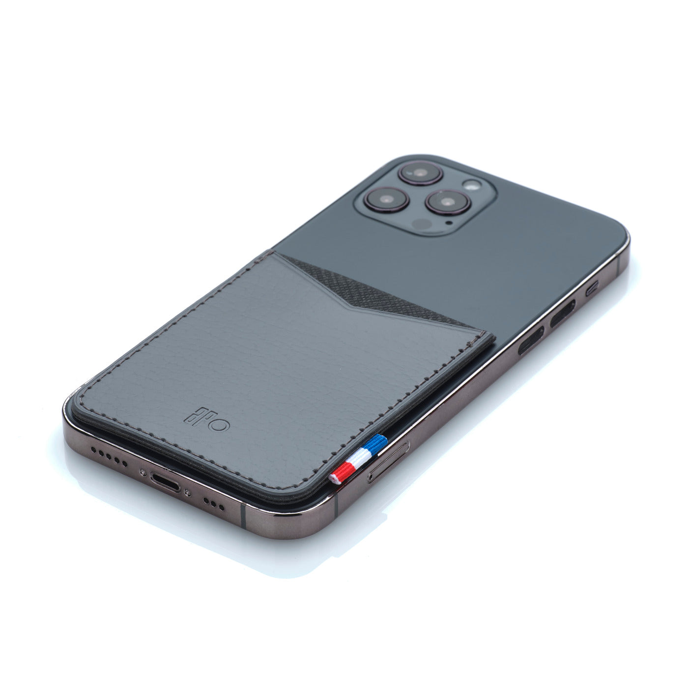 RAPH - Porte-cartes adhésif pour smartphone en cuir recyclé - Gris
