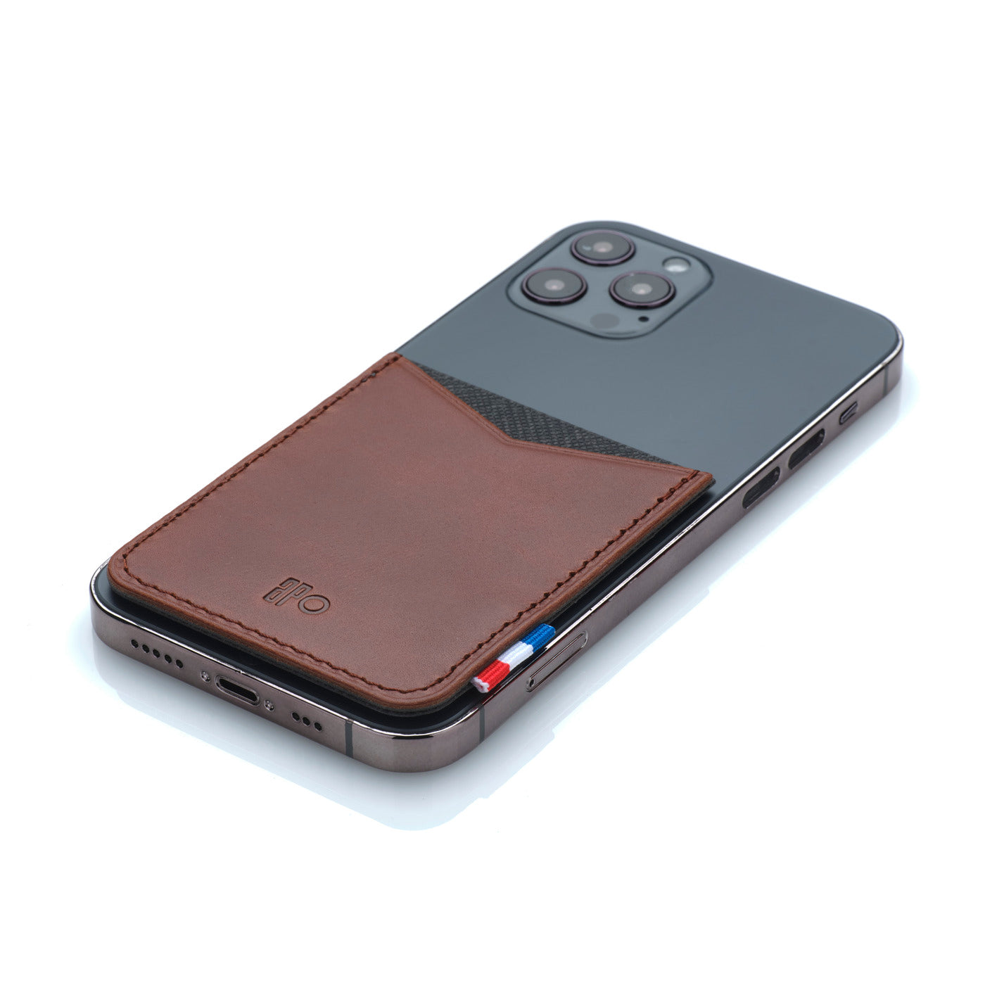 RAPH - Porte-cartes adhésif pour smartphone en cuir patiné - Chocolat