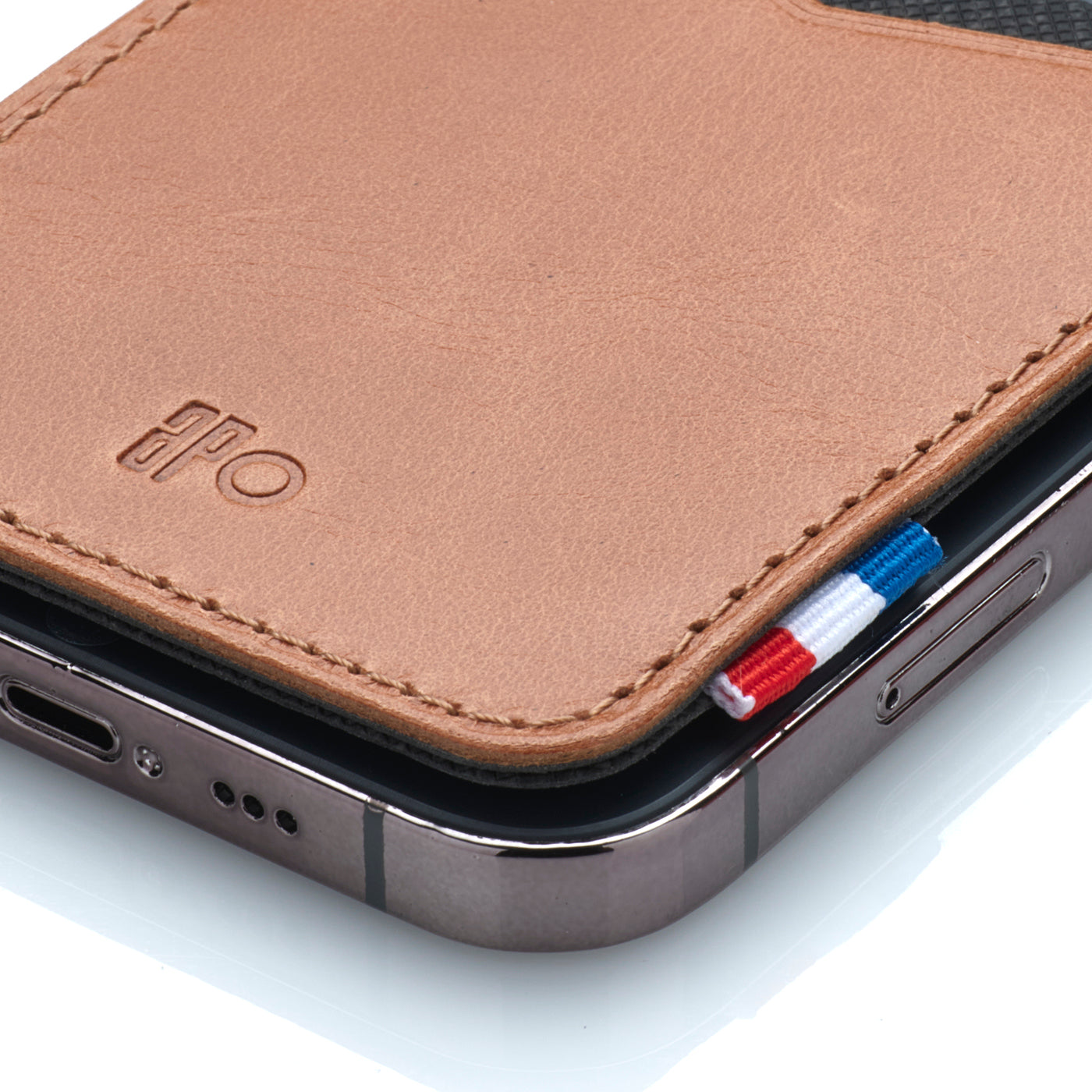 RAPH - Porte-cartes adhésif pour smartphone en cuir patiné - Cognac