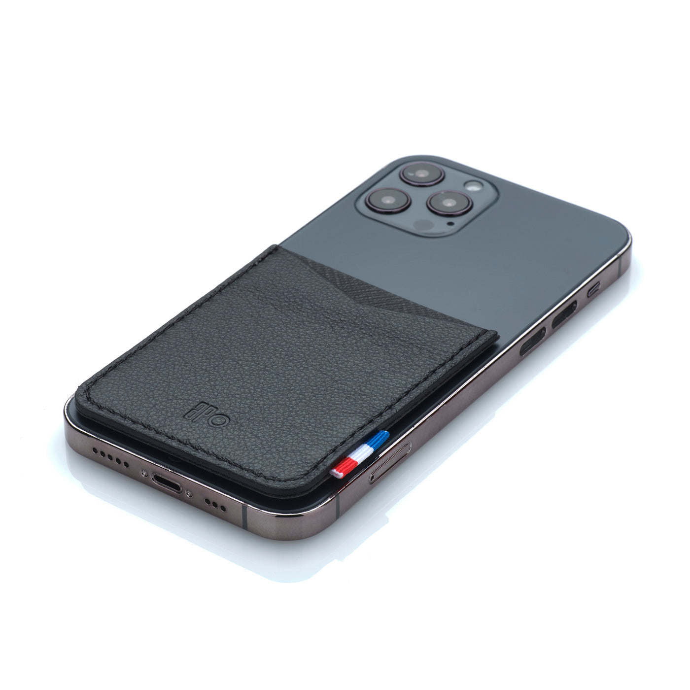 RAPH - Porte-cartes adhésif pour smartphone en cuir grainé - noir
