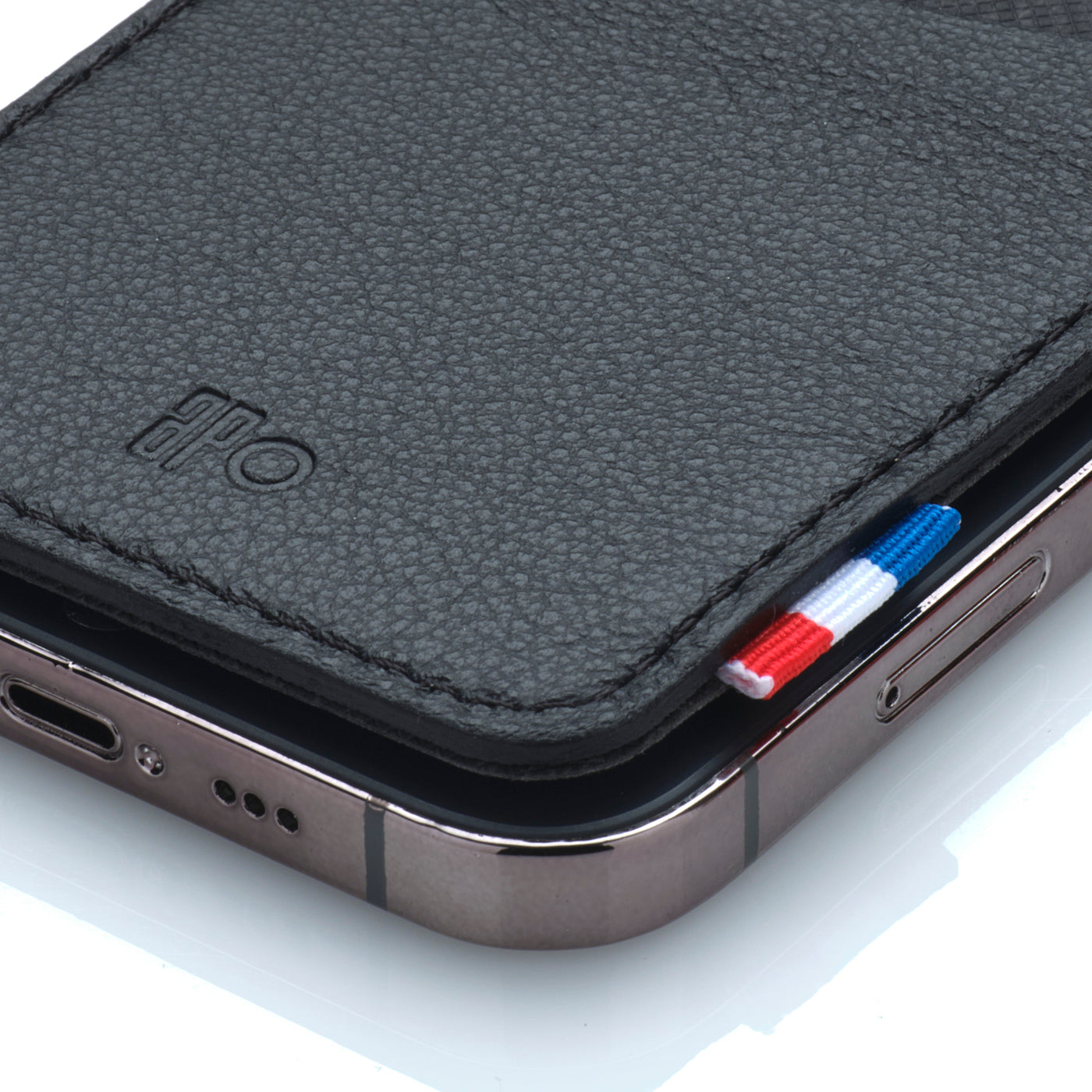 RAPH - Porte-cartes adhésif pour smartphone en cuir grainé - noir