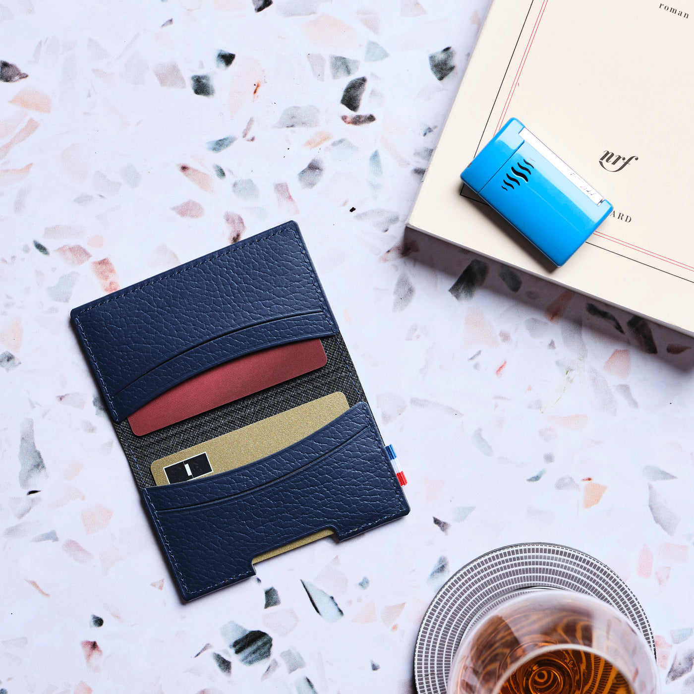 PAT - Porte-cartes folio en cuir recyclé - Bleu