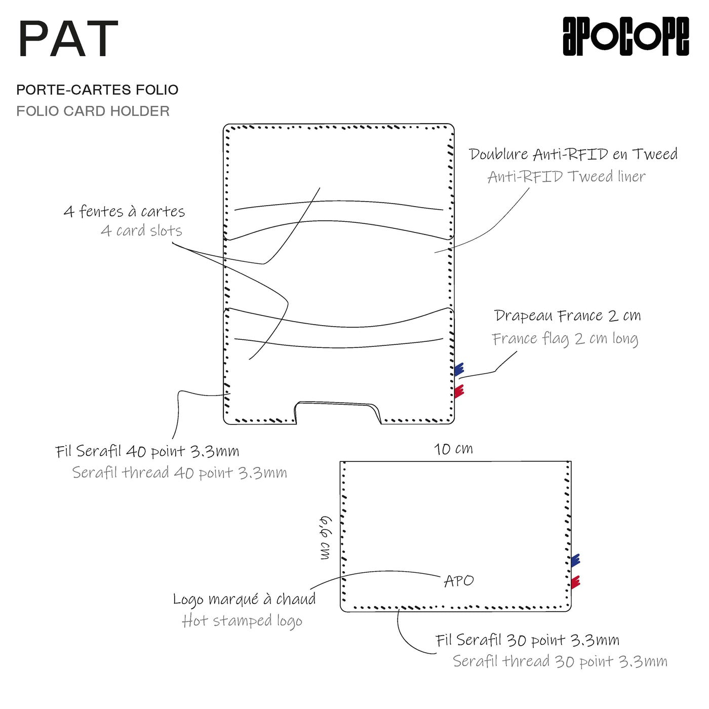 PAT - Porte-cartes folio en cuir patiné - Chocolat