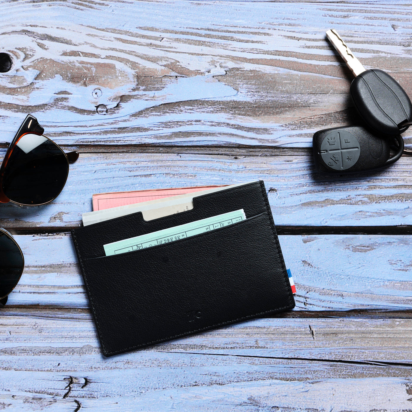 JON - Porte-papiers véhicule en cuir grainé - noir