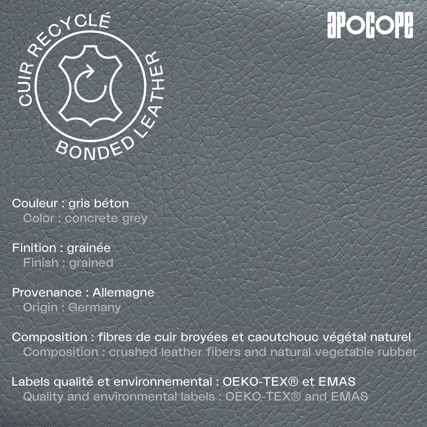 GUS - Porte-cartes horizontal en cuir recyclé - Gris