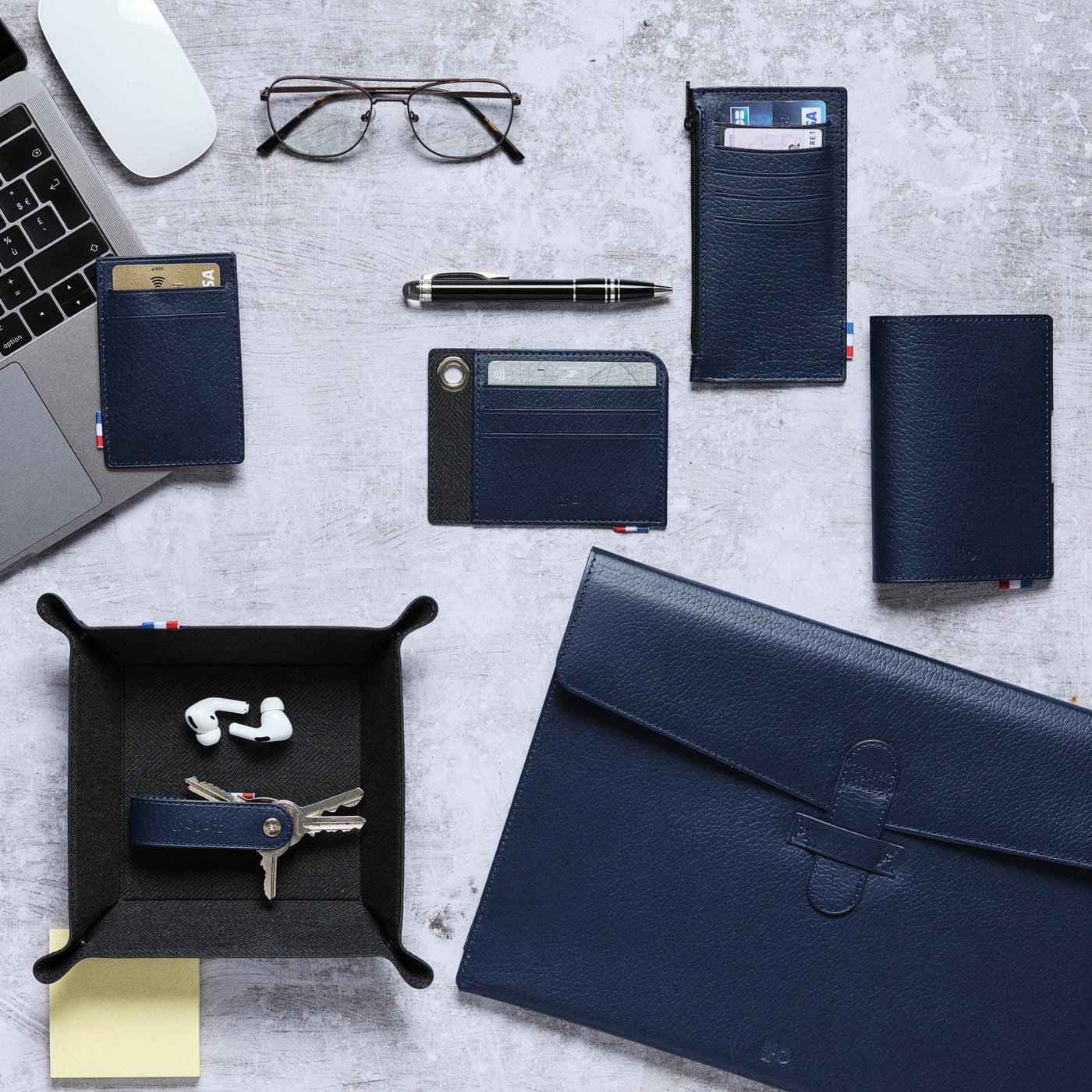 GAB - Porte-cartes vertical en cuir recyclé - Bleu