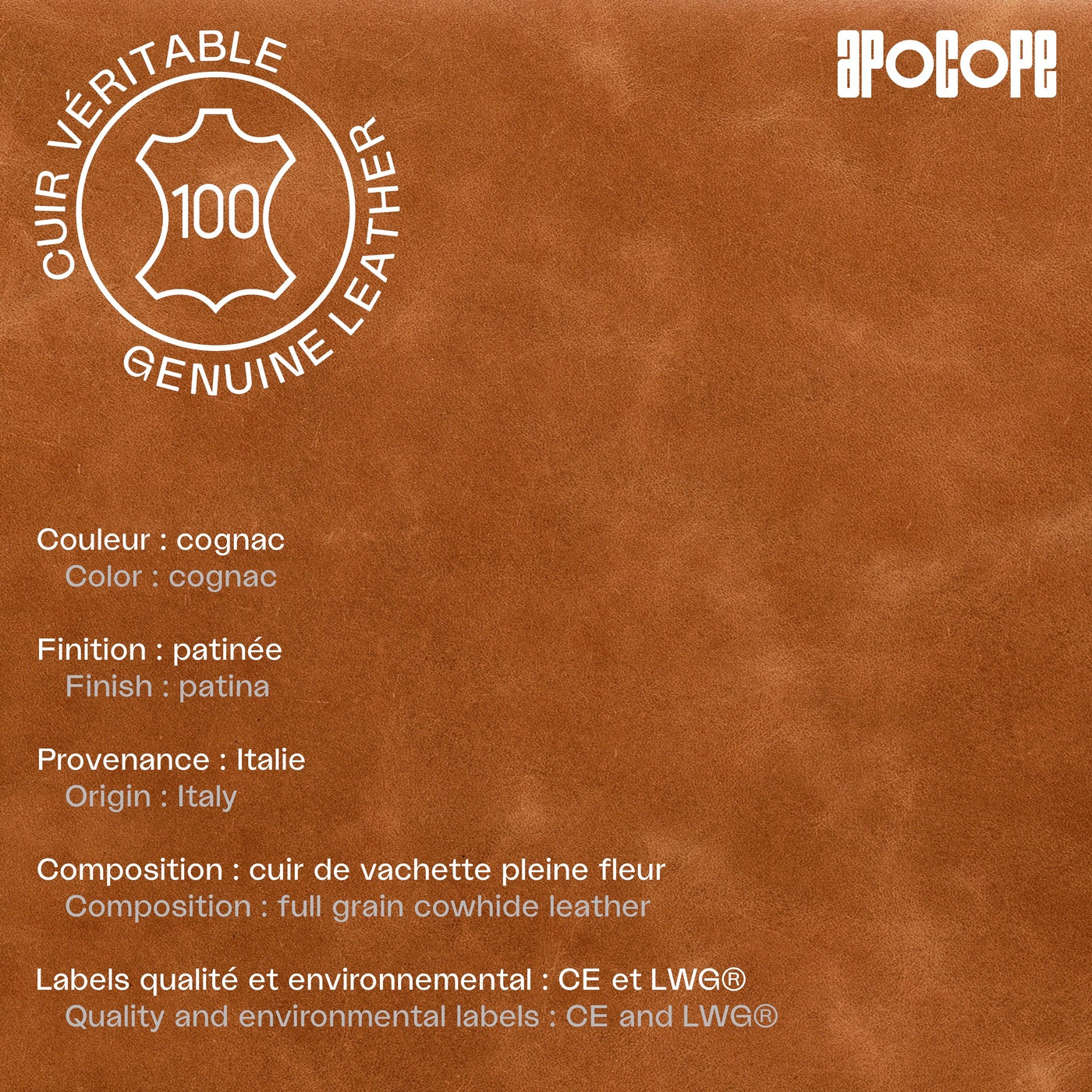 LÉO - Portefeuille horizontal en cuir patiné - Cognac