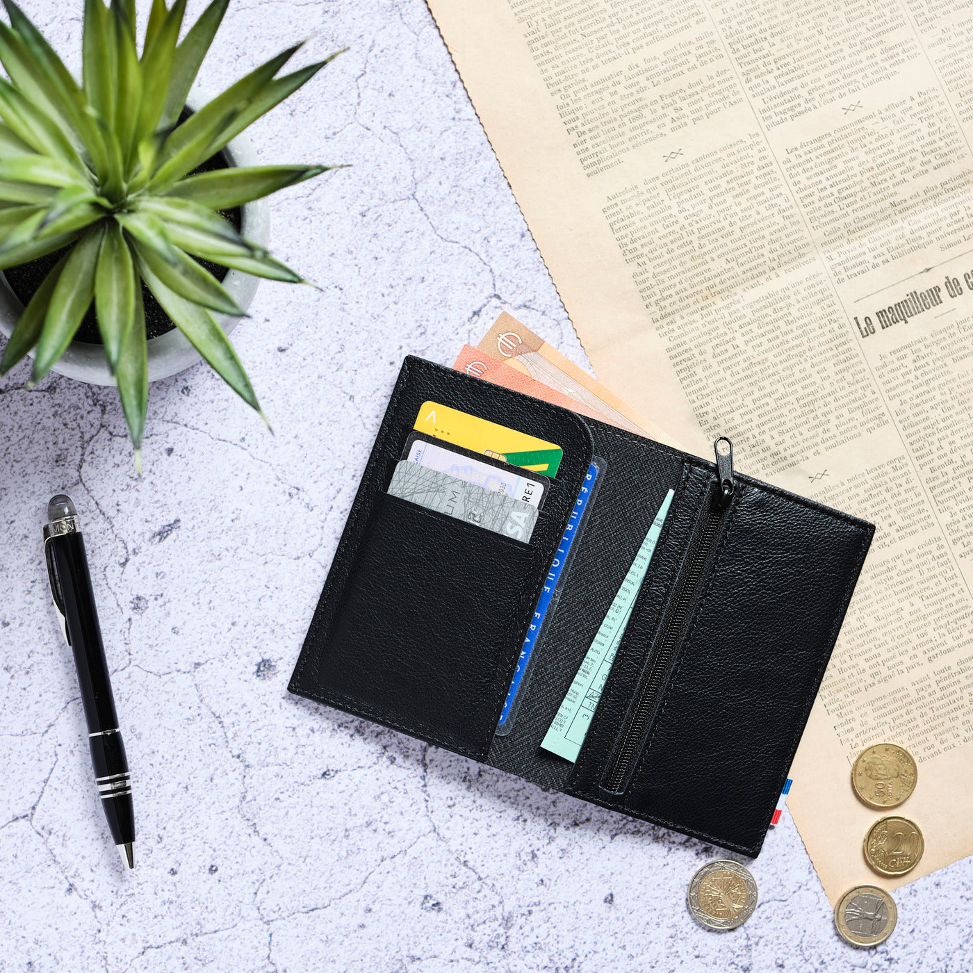 MAX - Portefeuille vertical en cuir grainé - noir