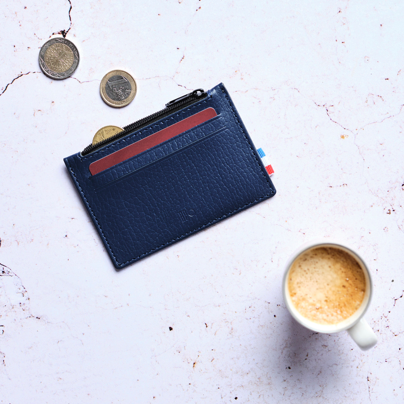 PHIL - Porte-monnaie horizontal zippé en cuir recyclé - Bleu