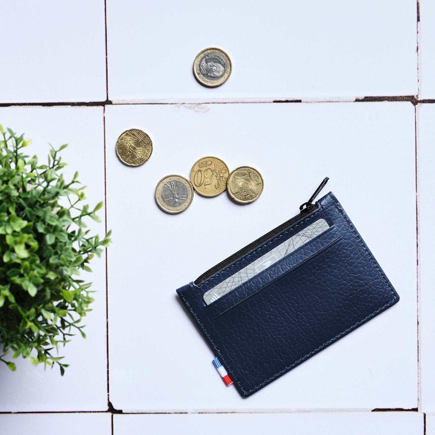 PHIL - Porte-monnaie horizontal zippé en cuir recyclé - Bleu