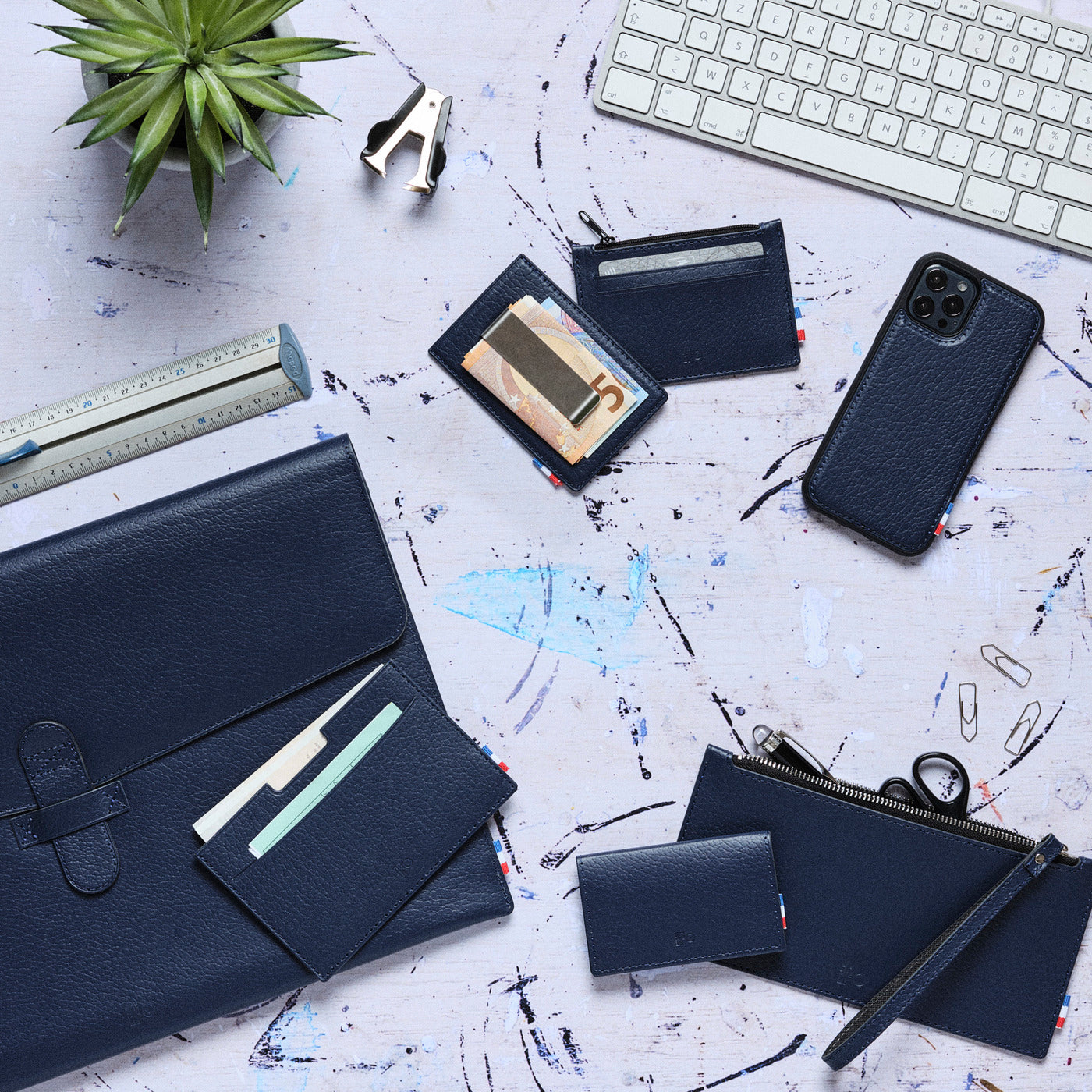 PHIL - Porte-monnaie horizontal zippé en cuir recyclé - Bleu