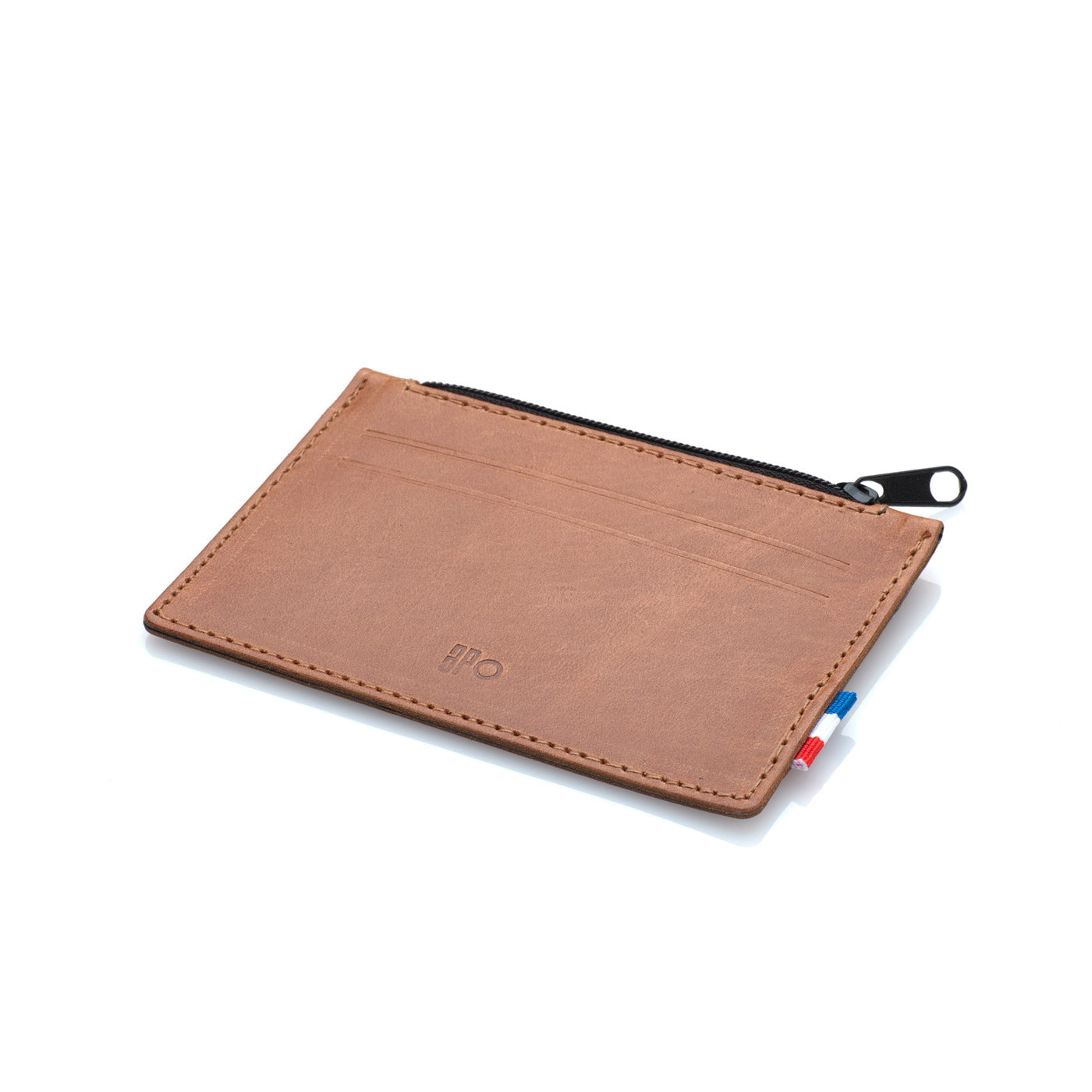 PHIL - Porte-monnaie horizontal zippé en cuir patiné - Cognac