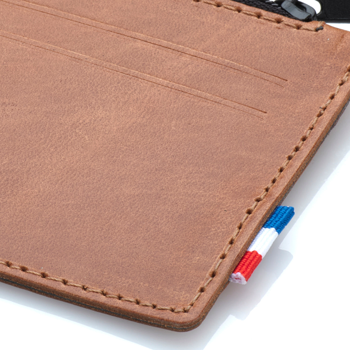 PHIL - Porte-monnaie horizontal zippé en cuir patiné - Cognac
