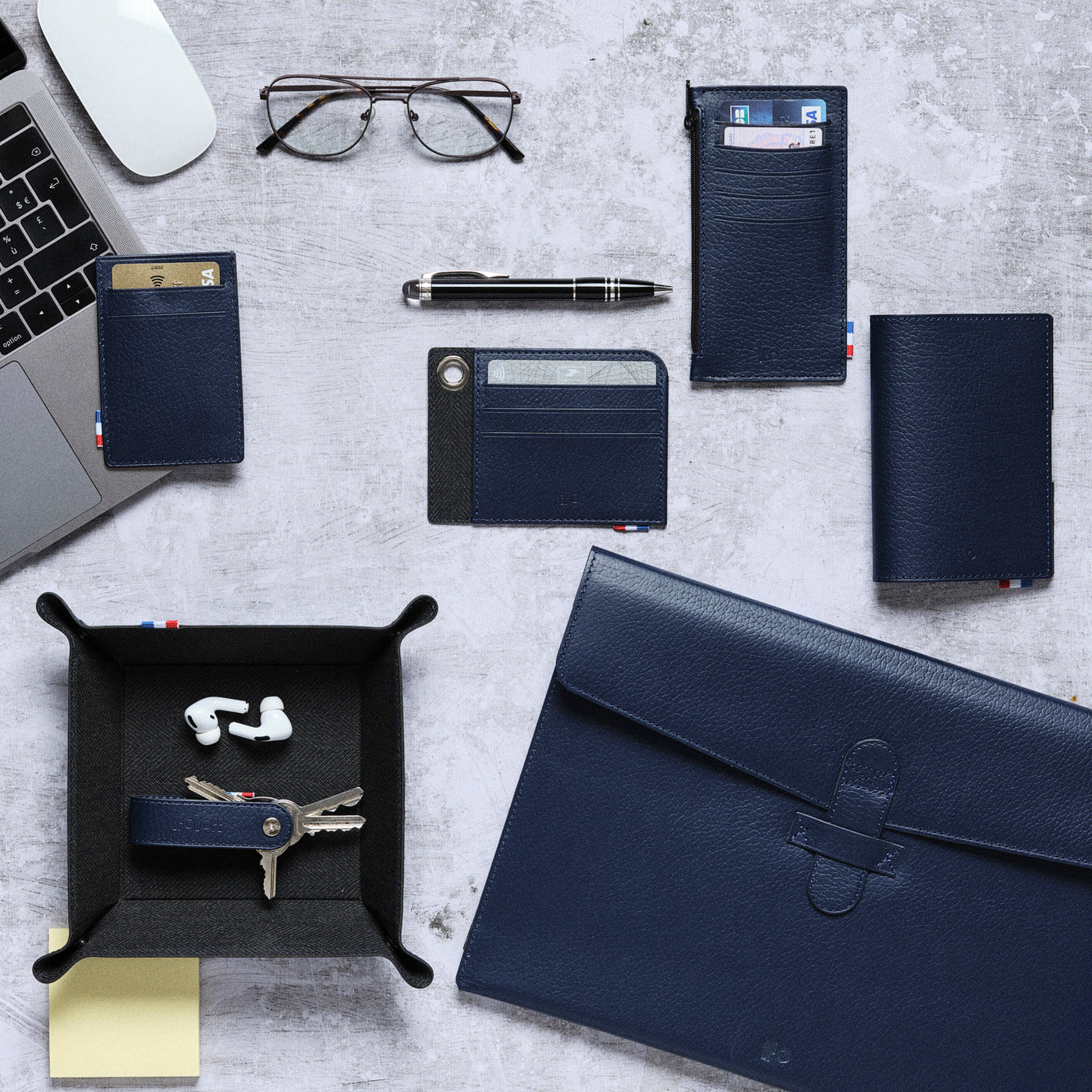 ANTHO - Porte-monnaie vertical zippé en cuir recyclé - Bleu