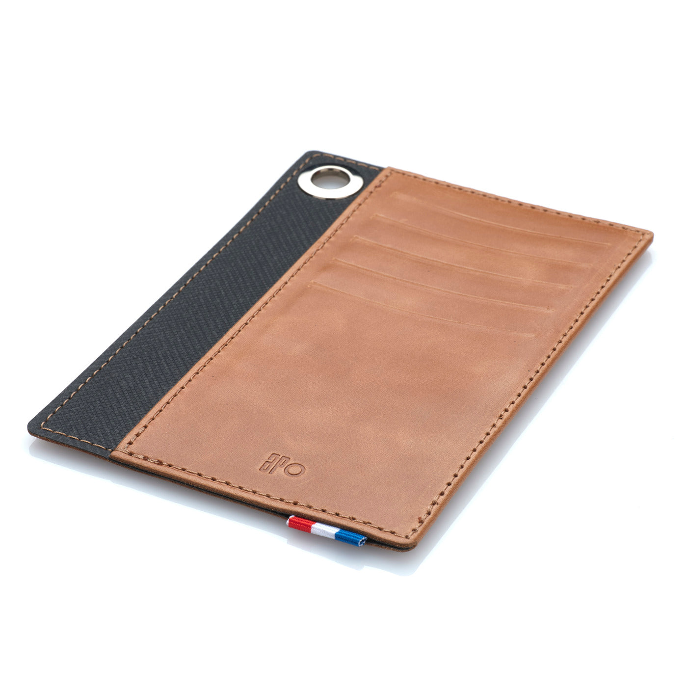 JOCE - Porte-cartes vertical à poche en cuir patiné - Cognac