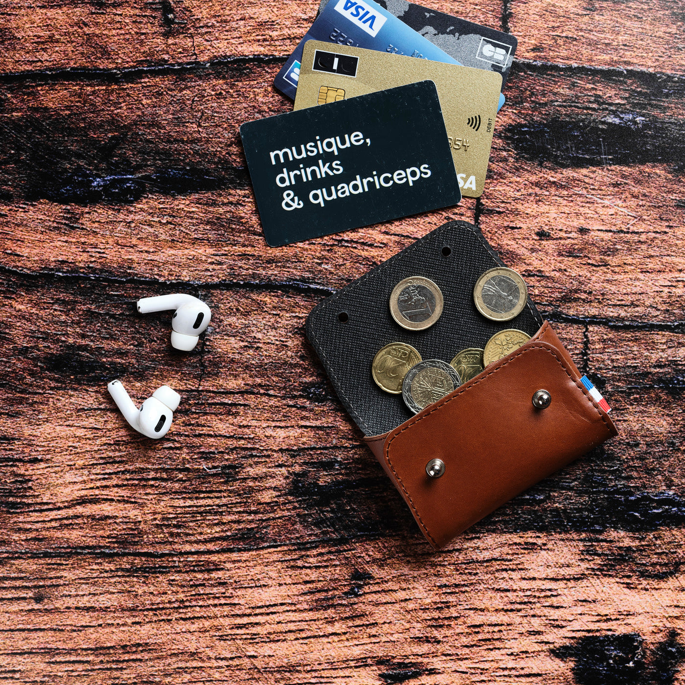 JEREM - Porte-monnaie et porte-cartes grande contenance en cuir patiné - Chocolat