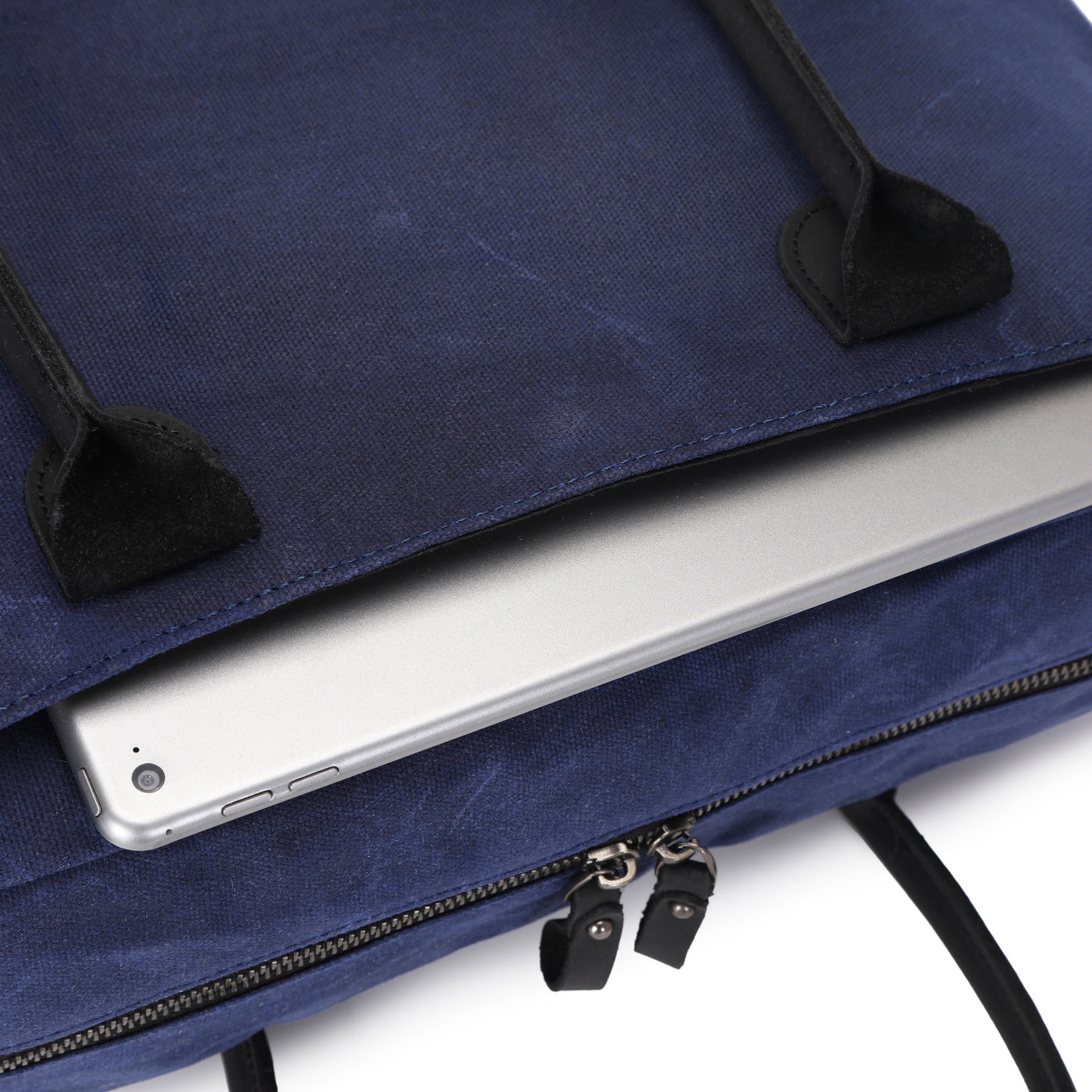 YANN - Sacoche en cuir véritable et toile enduite - Bleu