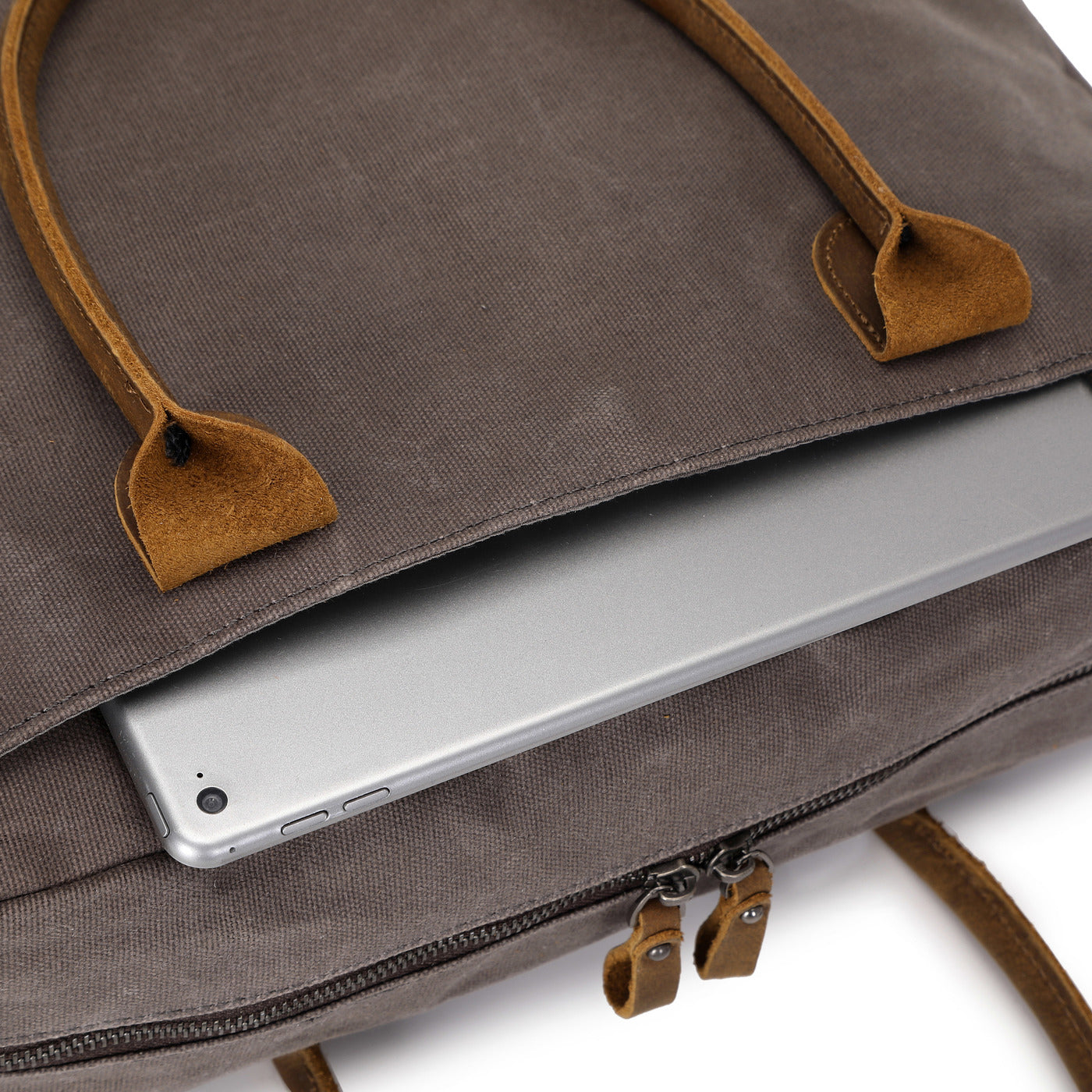 YANN - Sacoche en cuir véritable et toile enduite - Gris