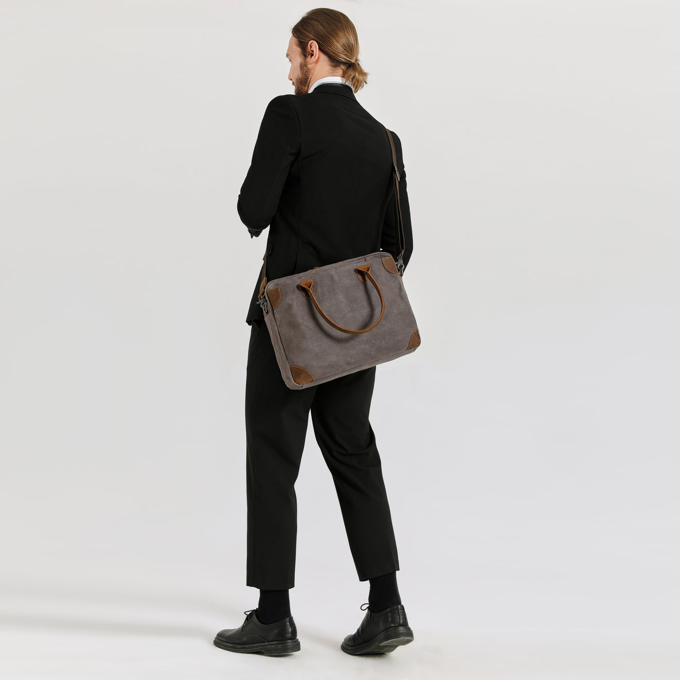 YANN - Sacoche en cuir véritable et toile enduite - Gris