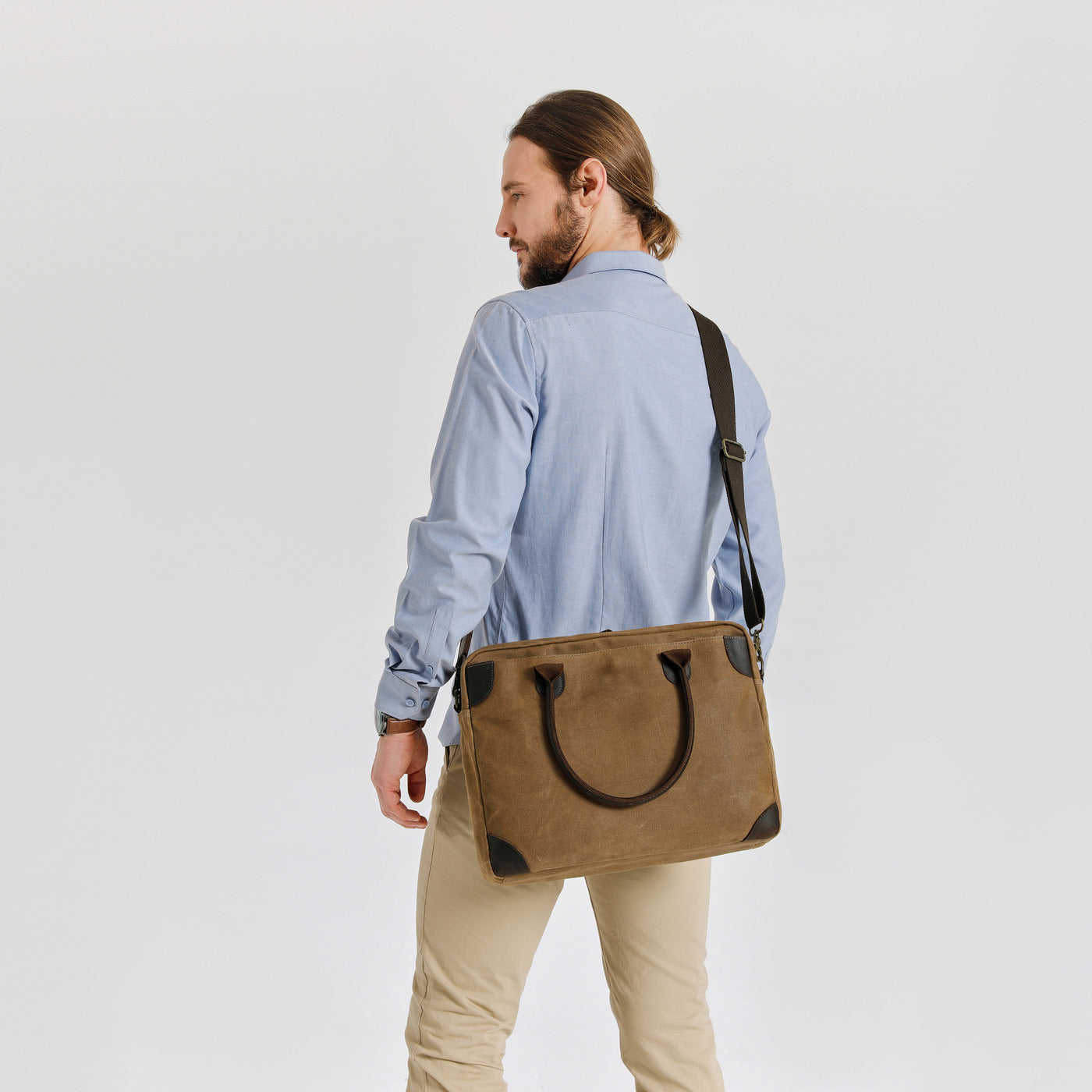 YANN - Sacoche en cuir véritable et toile enduite - Camel