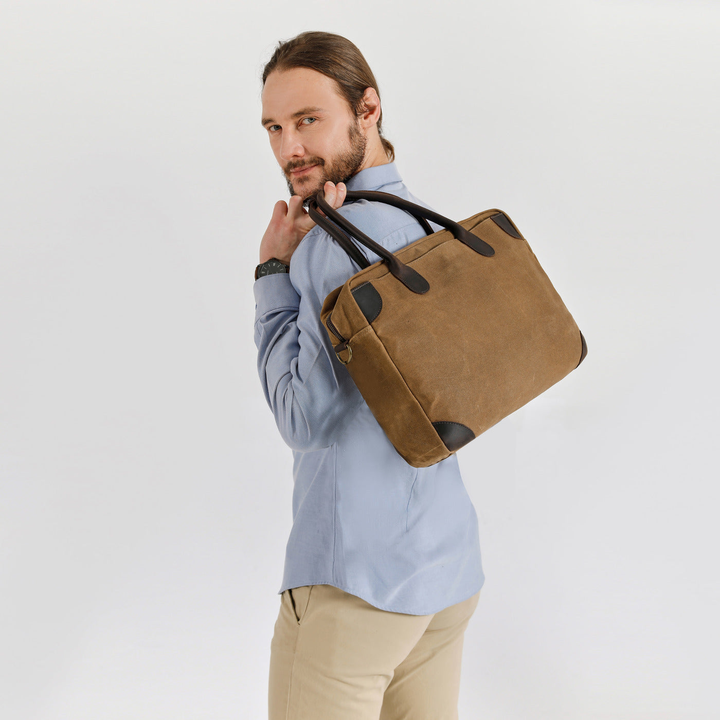 YANN - Sacoche en cuir véritable et toile enduite - Camel