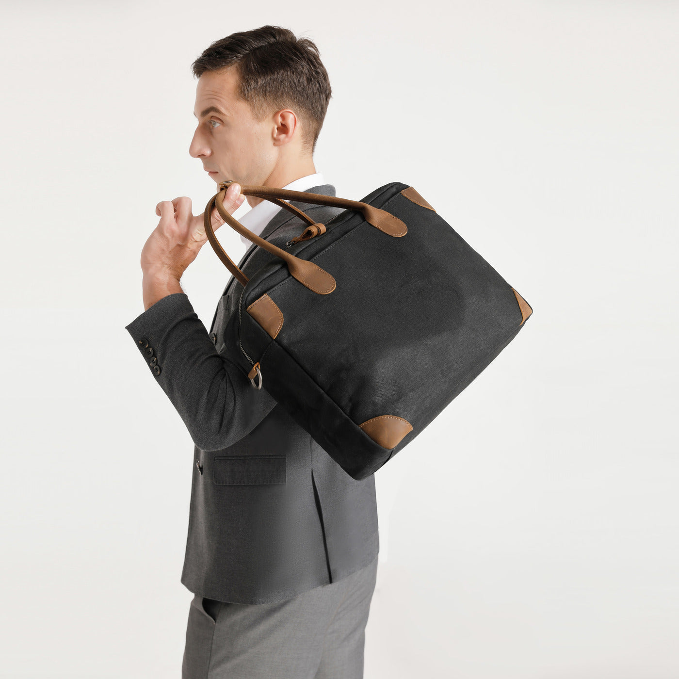 YANN - Sacoche en cuir véritable et toile enduite - Noir