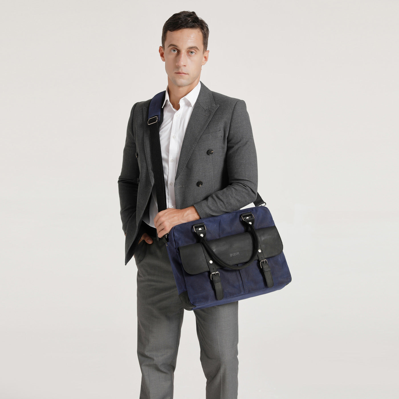 MICK - Sacoche en cuir véritable et toile enduite - Bleu