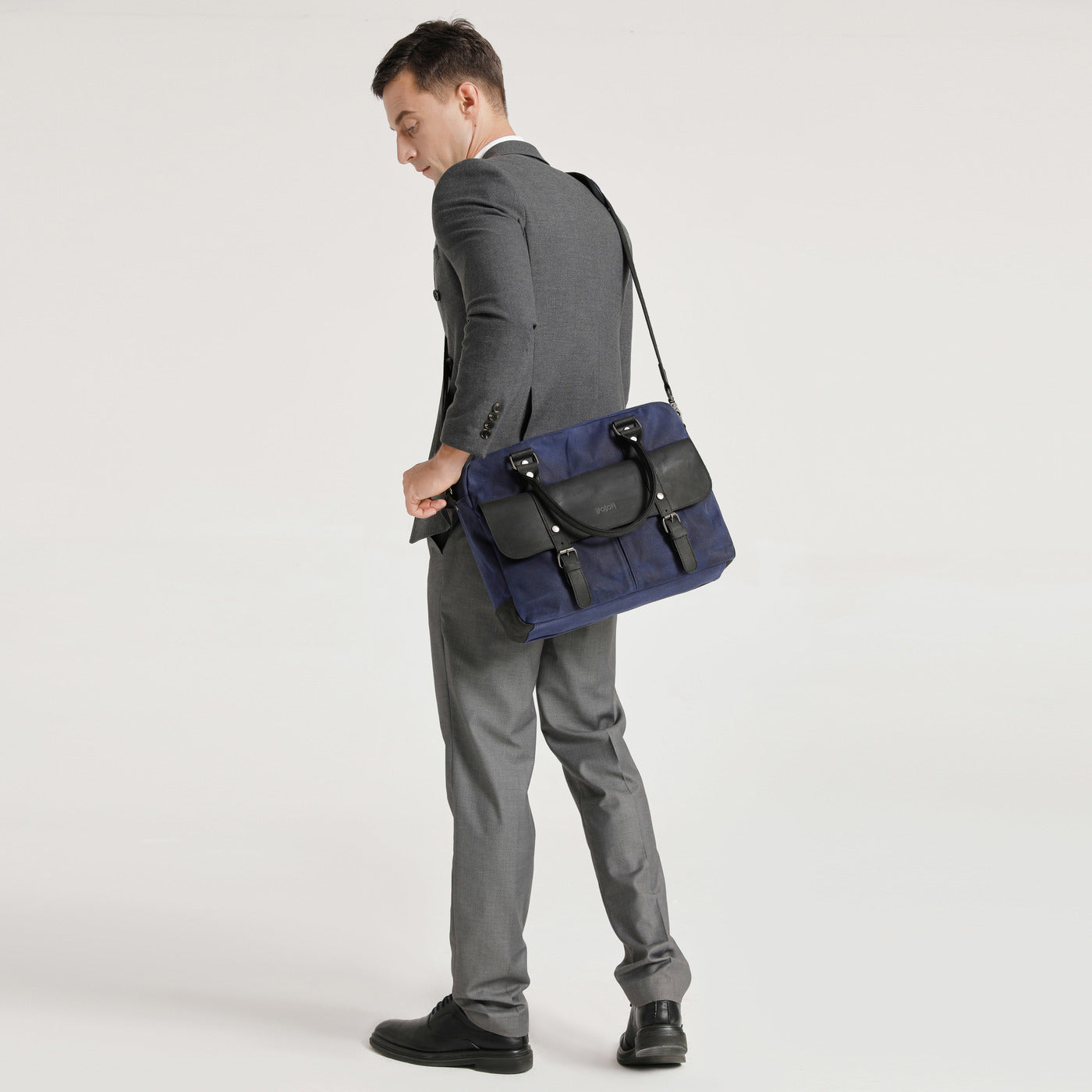 MICK - Sacoche en cuir véritable et toile enduite - Bleu