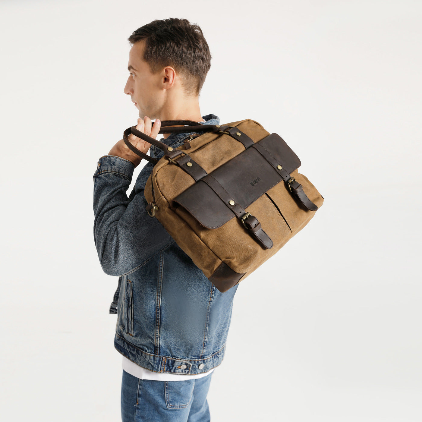 MICK - Sacoche en cuir véritable et toile enduite - Camel