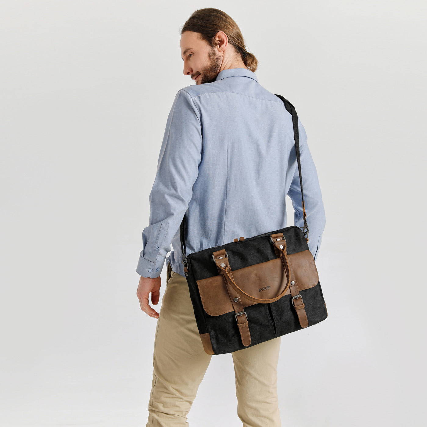 MICK - Sacoche en cuir véritable et toile enduite - Noir