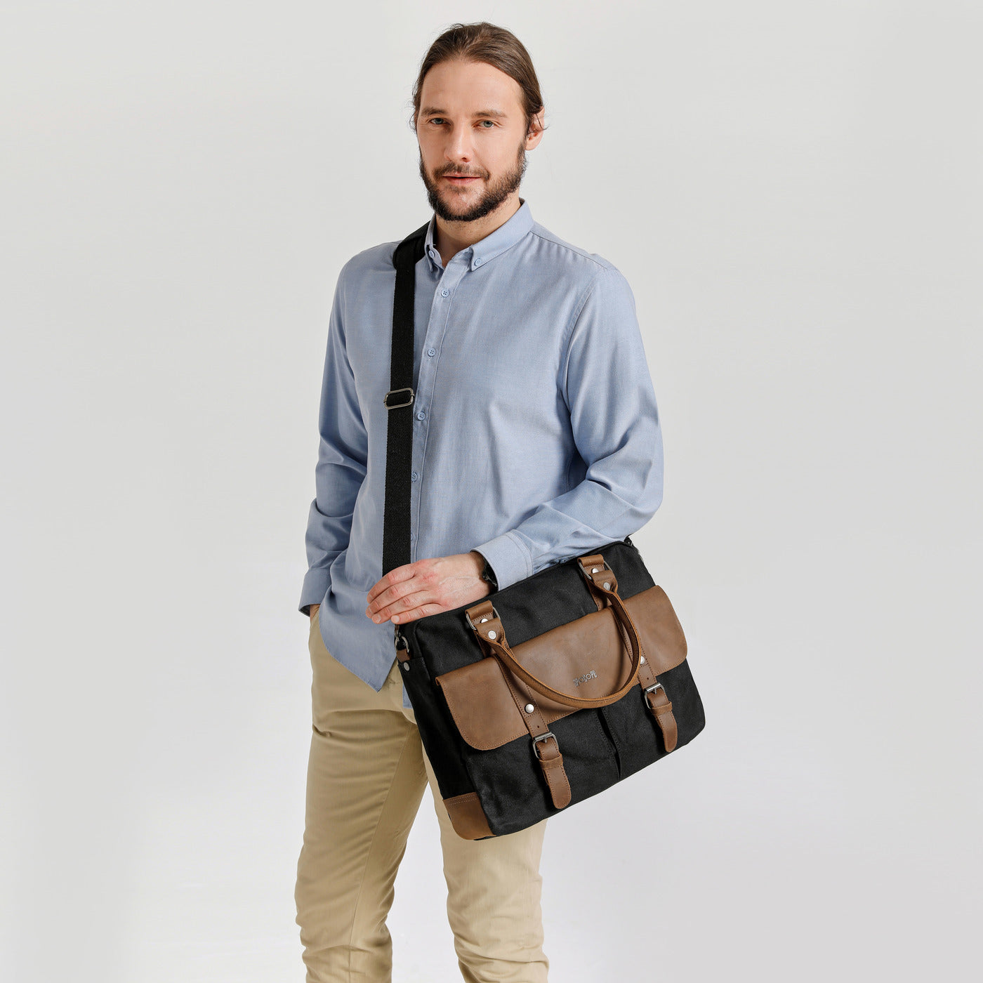 MICK - Sacoche en cuir véritable et toile enduite - Noir