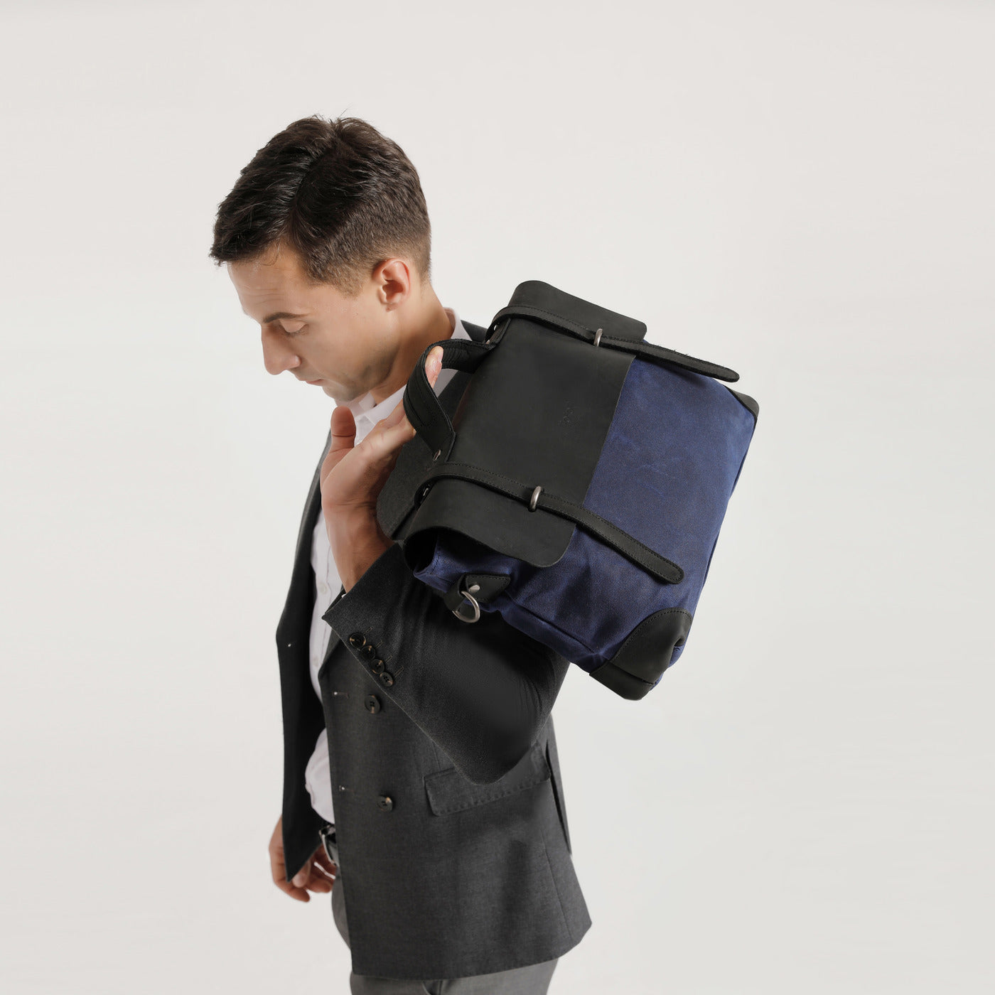 DAN - Sacoche en cuir véritable et toile enduite - Bleu