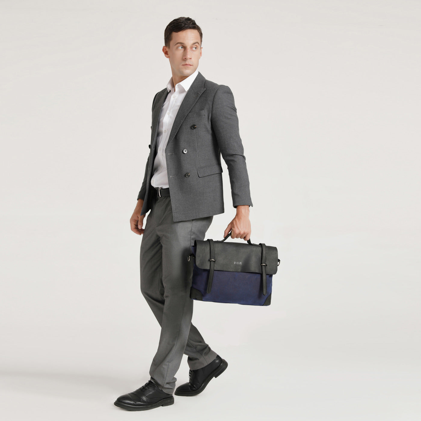 DAN - Sacoche en cuir véritable et toile enduite - Bleu