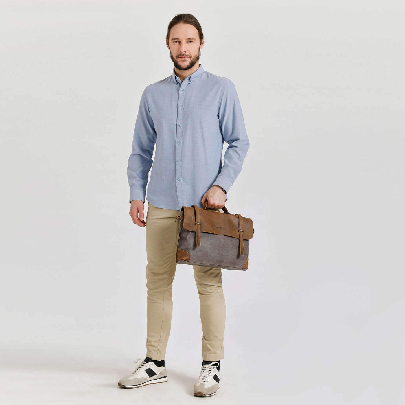 DAN - Sacoche en cuir véritable et toile enduite - Gris