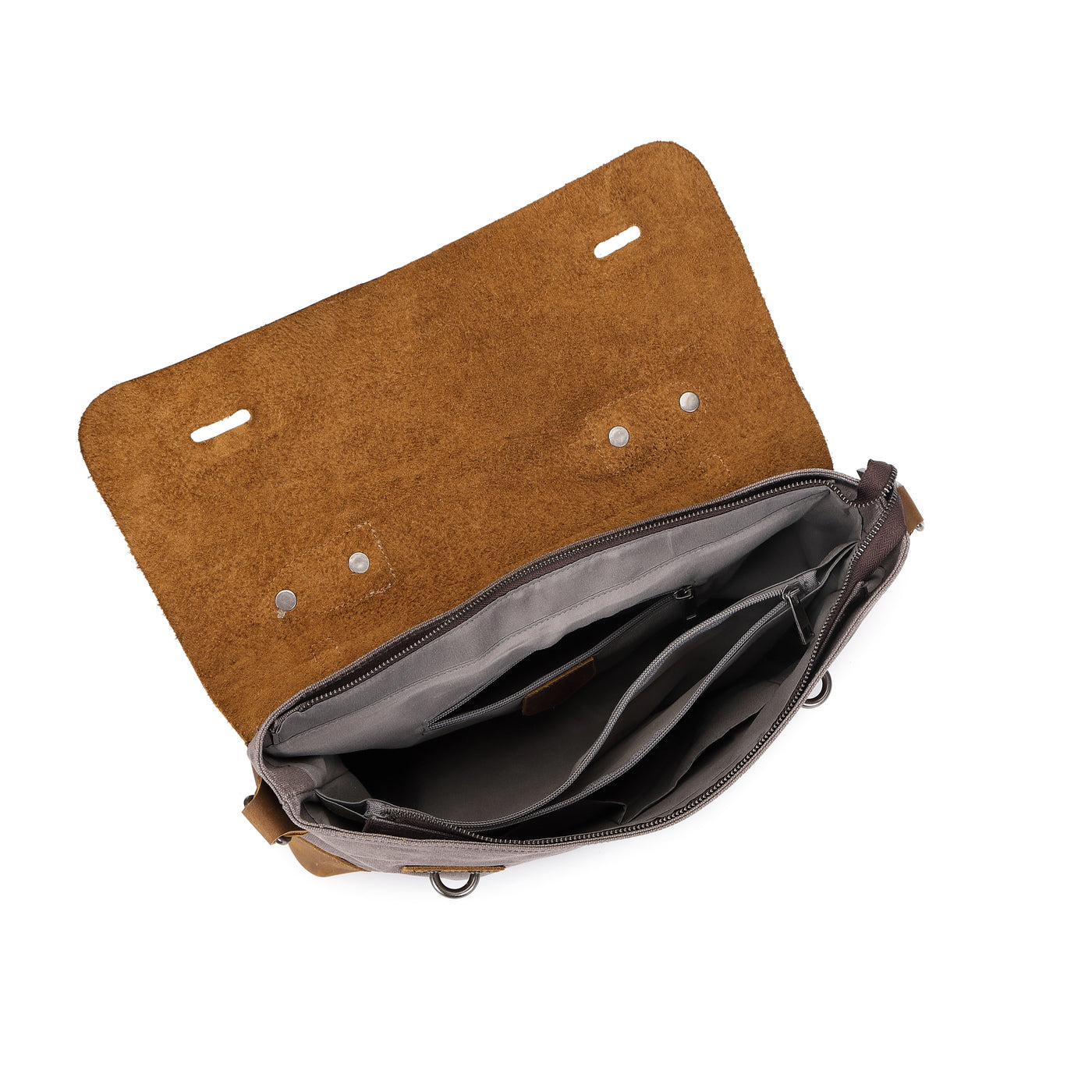 DAN - Sacoche en cuir véritable et toile enduite - Gris