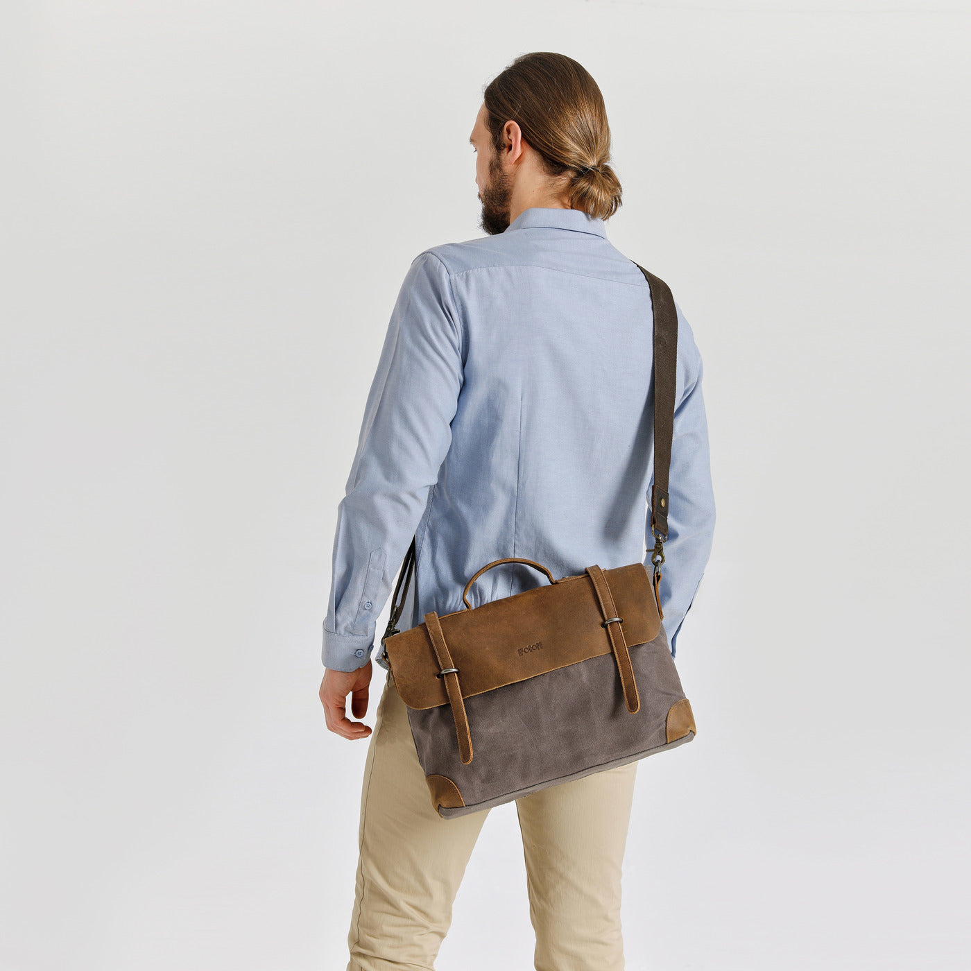 DAN - Sacoche en cuir véritable et toile enduite - Gris