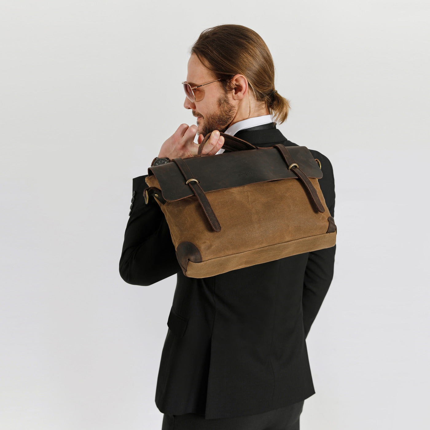 DAN - Sacoche en cuir véritable et toile enduite - Camel