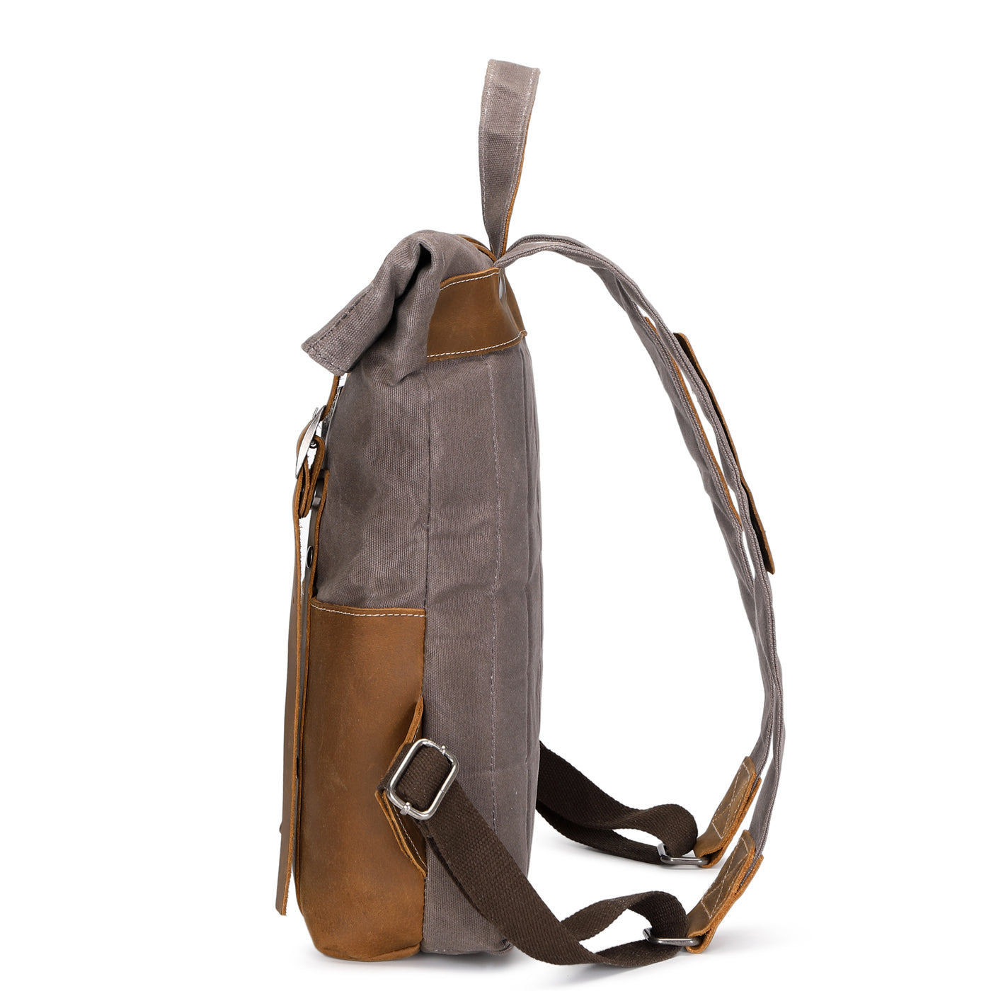 NES - Sac à dos en cuir véritable et toile enduite - Gris