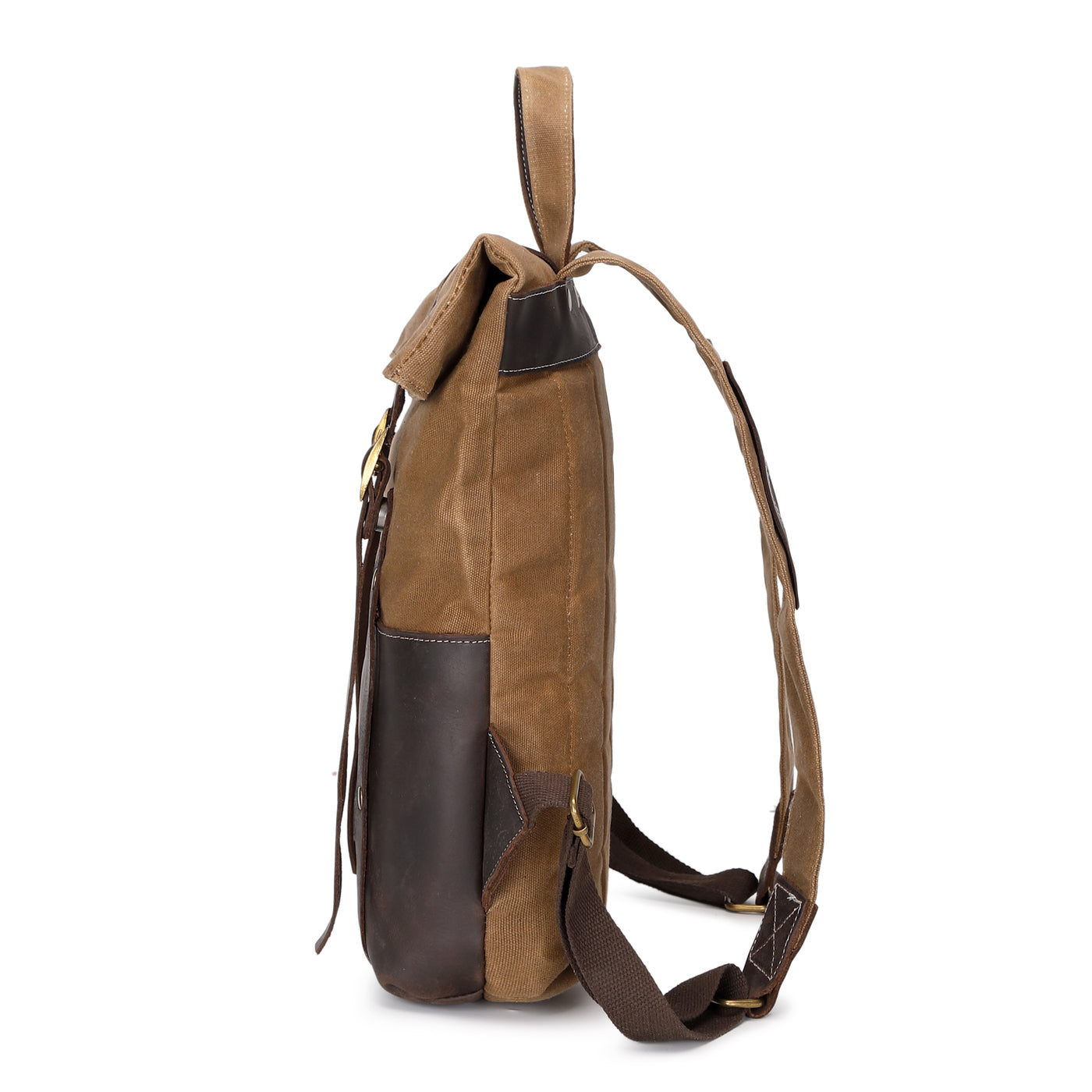 NES - Sac à dos en cuir véritable et toile enduite - Camel