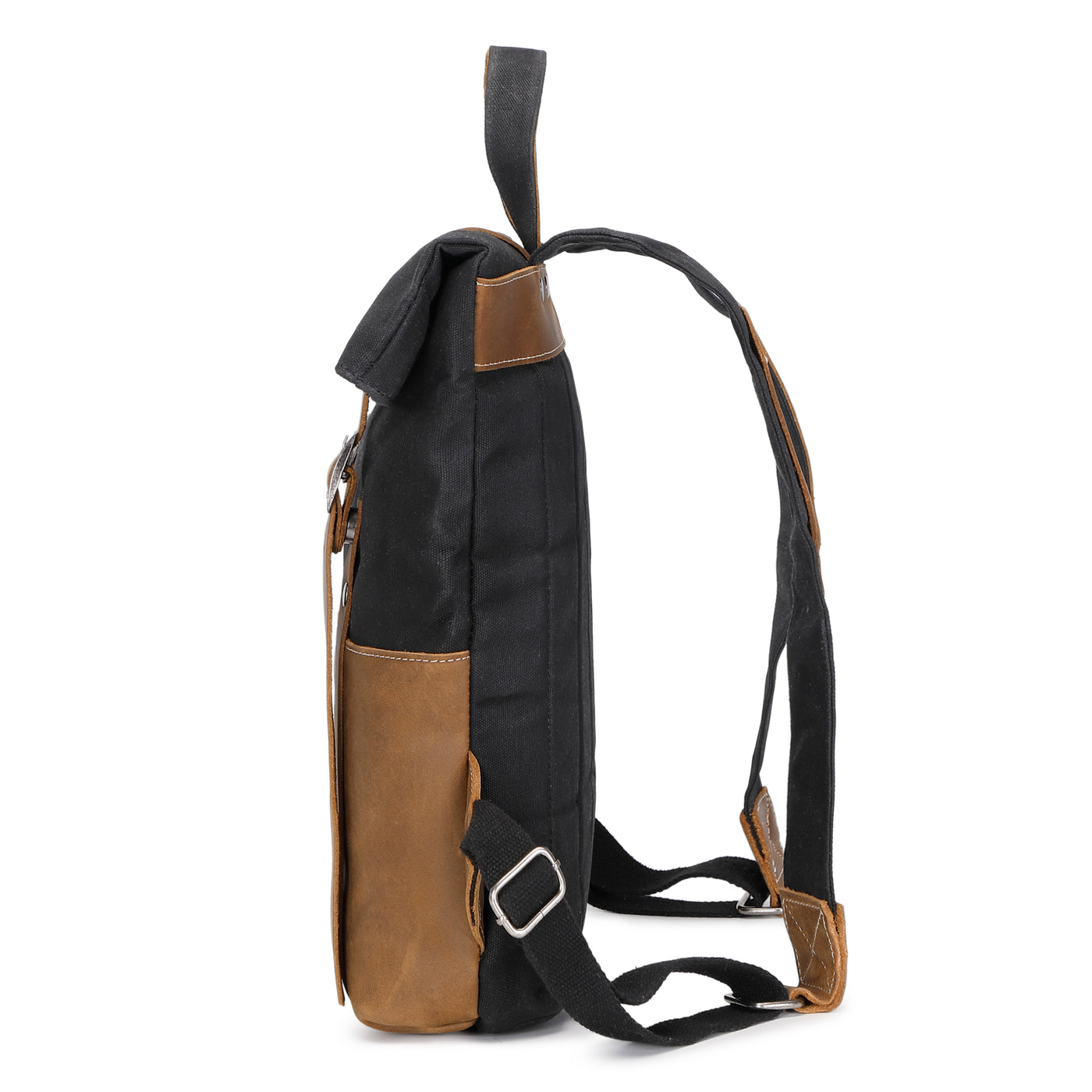 NES - Sac à dos en cuir véritable et toile enduite - Noir