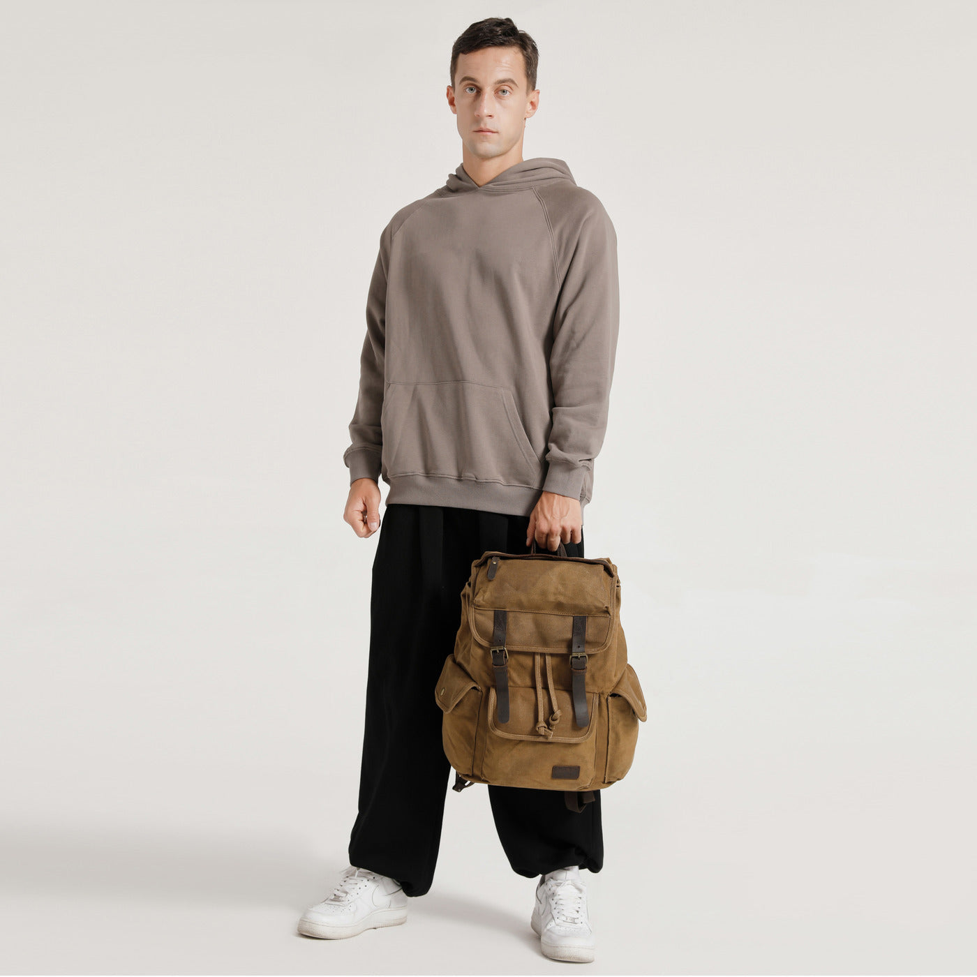 BILL - Sac à dos en cuir véritable et toile enduite - Camel