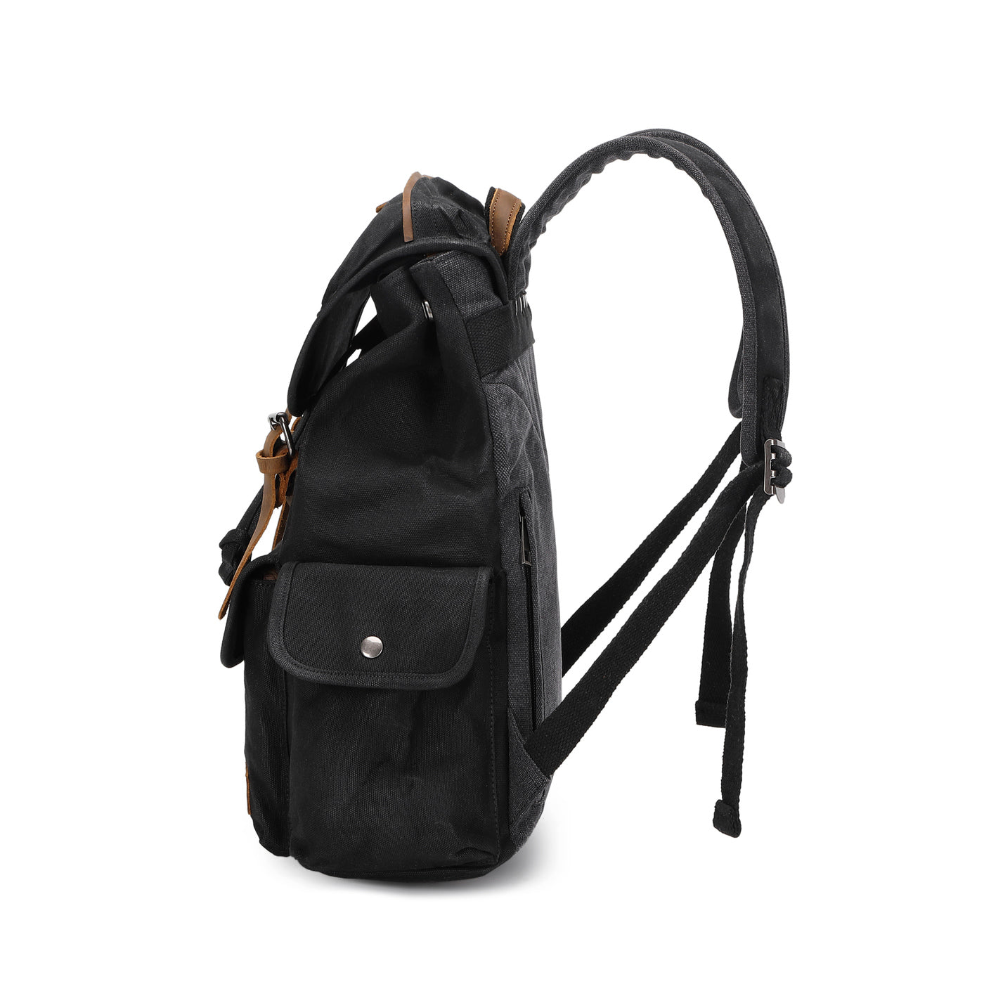 BILL - Sac à dos en cuir véritable et toile enduite - Noir