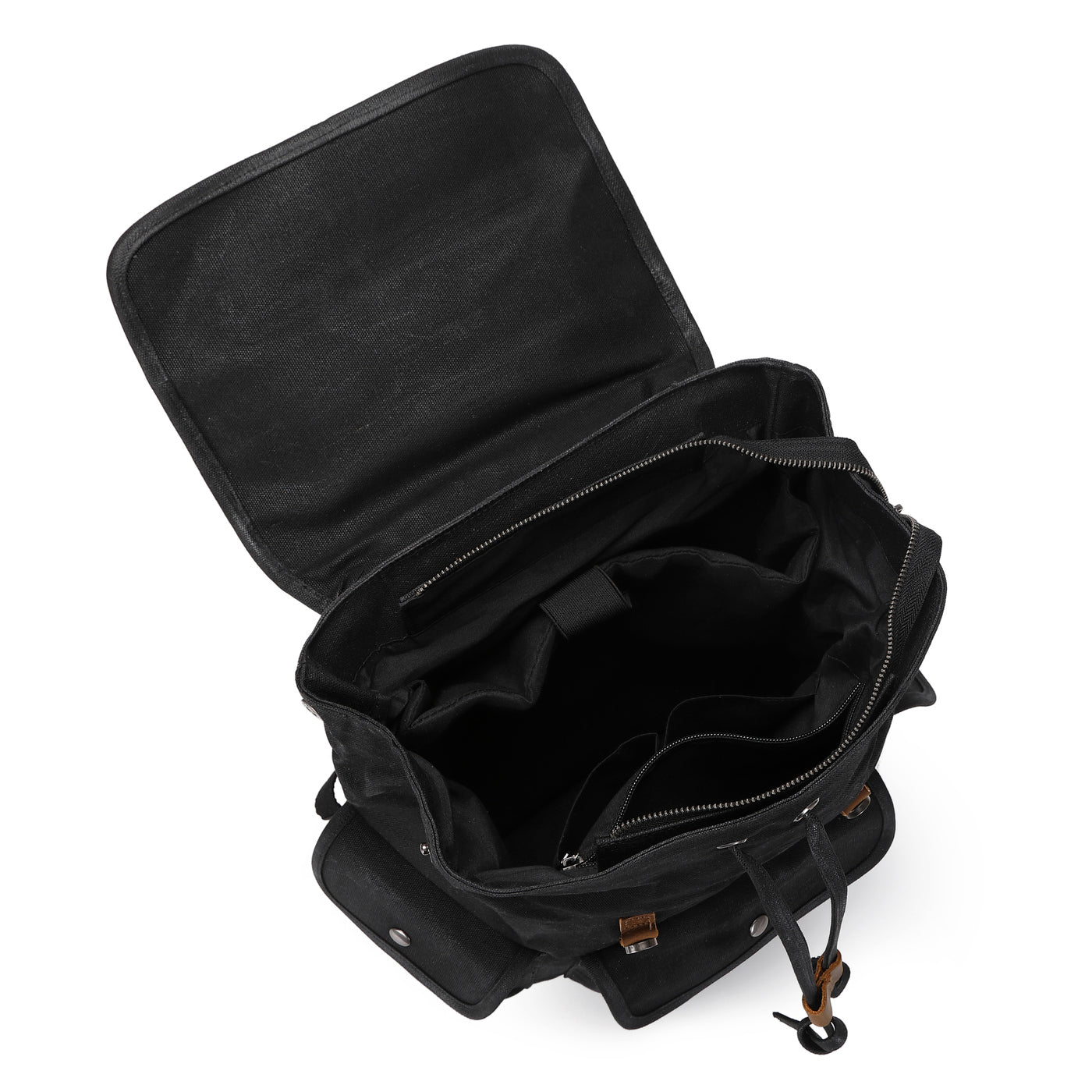 BILL - Sac à dos en cuir véritable et toile enduite - Noir