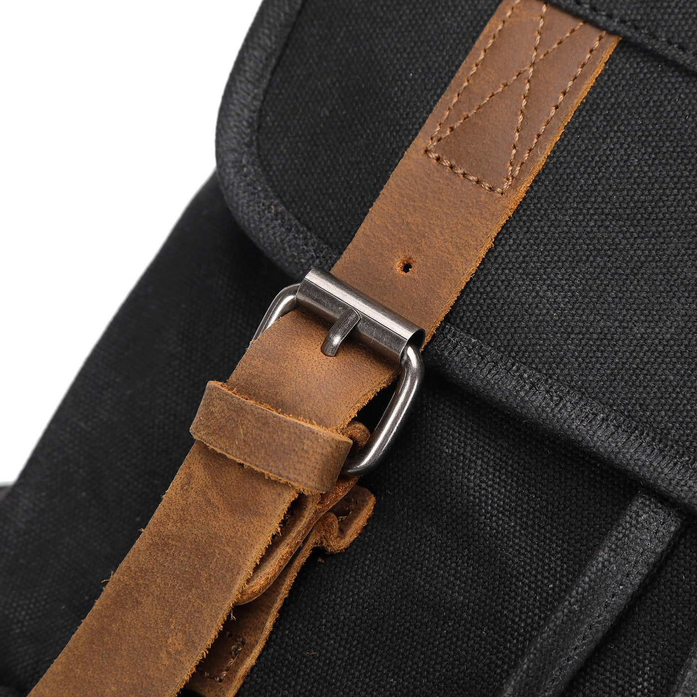 BILL - Sac à dos en cuir véritable et toile enduite - Noir