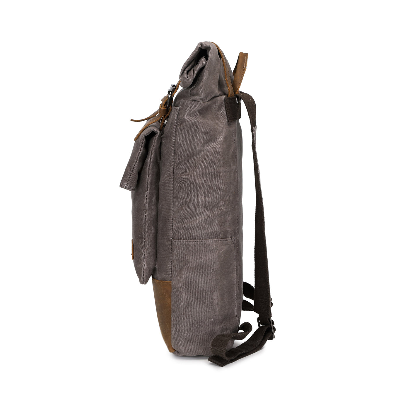 JACK - Sac à dos en cuir véritable et toile enduite - Gris