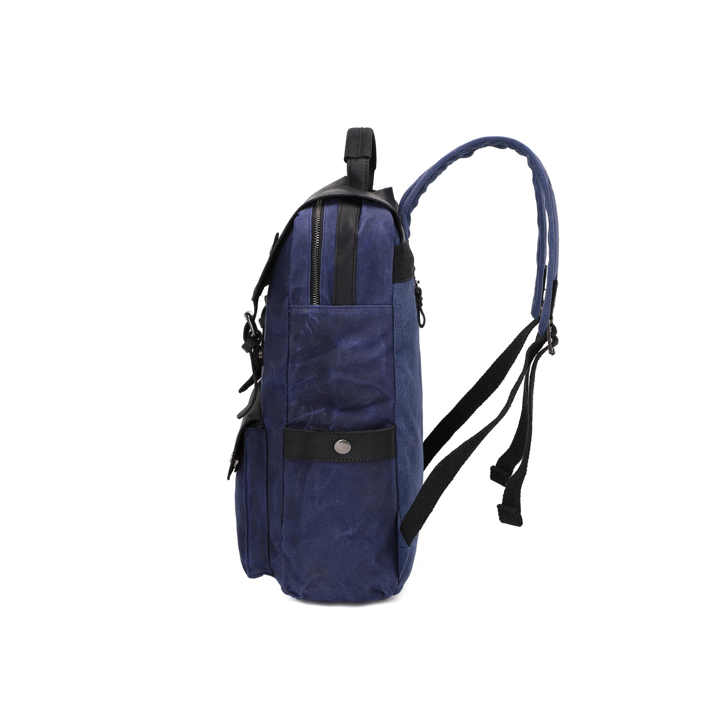 ED - Sac à dos en cuir véritable et toile enduite - Bleu