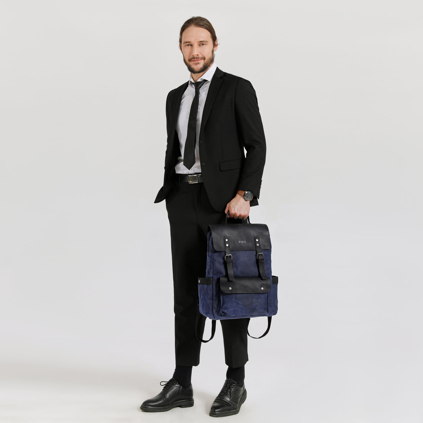 ED - Sac à dos en cuir véritable et toile enduite - Bleu