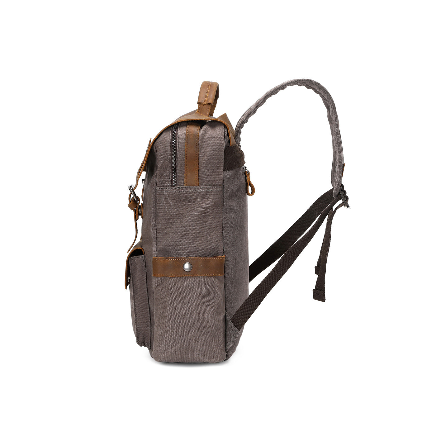 ED - Sac à dos en cuir véritable et toile enduite - Gris