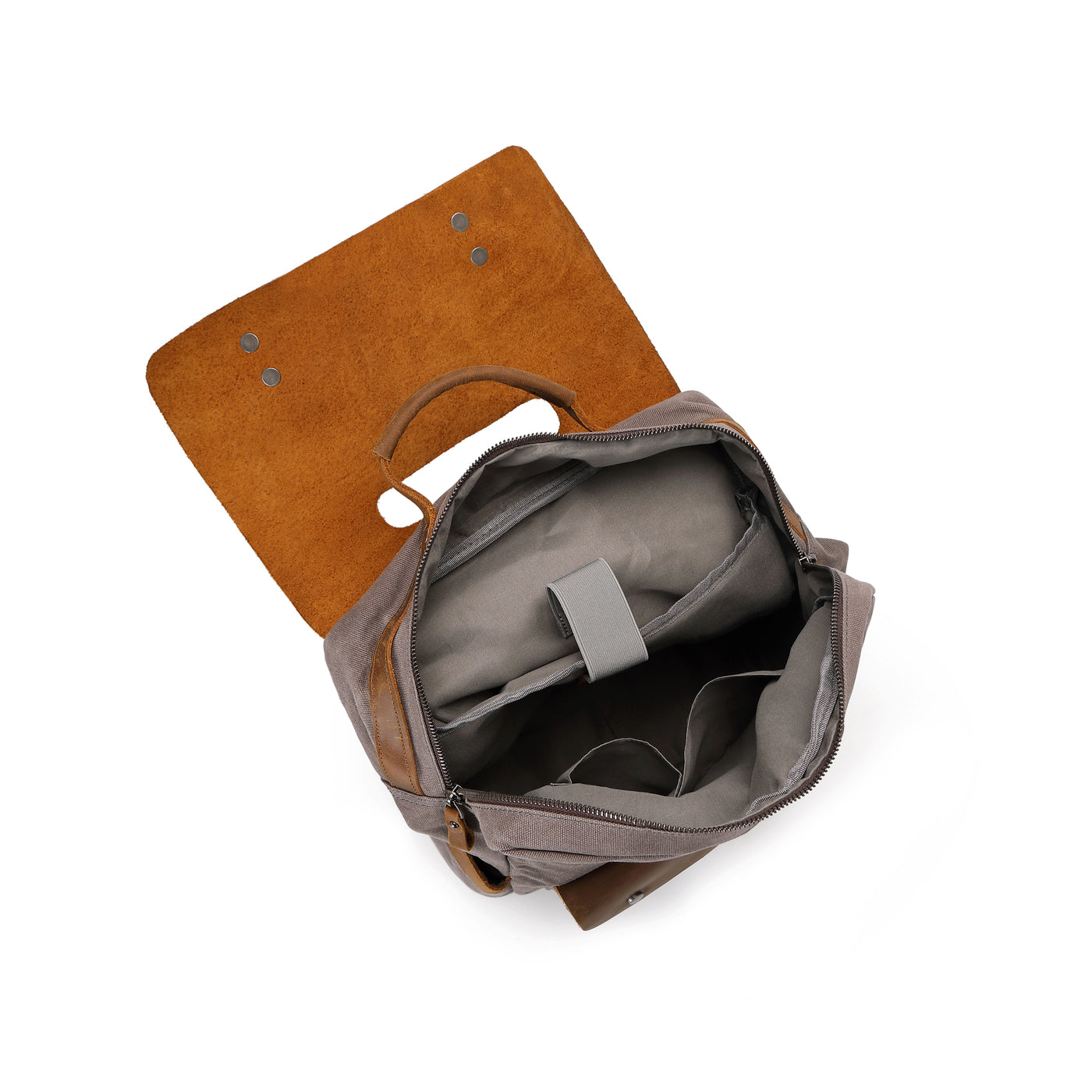 ED - Sac à dos en cuir véritable et toile enduite - Gris