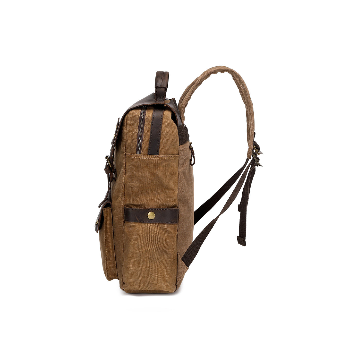 ED - Sac à dos en cuir véritable et toile enduite - Camel